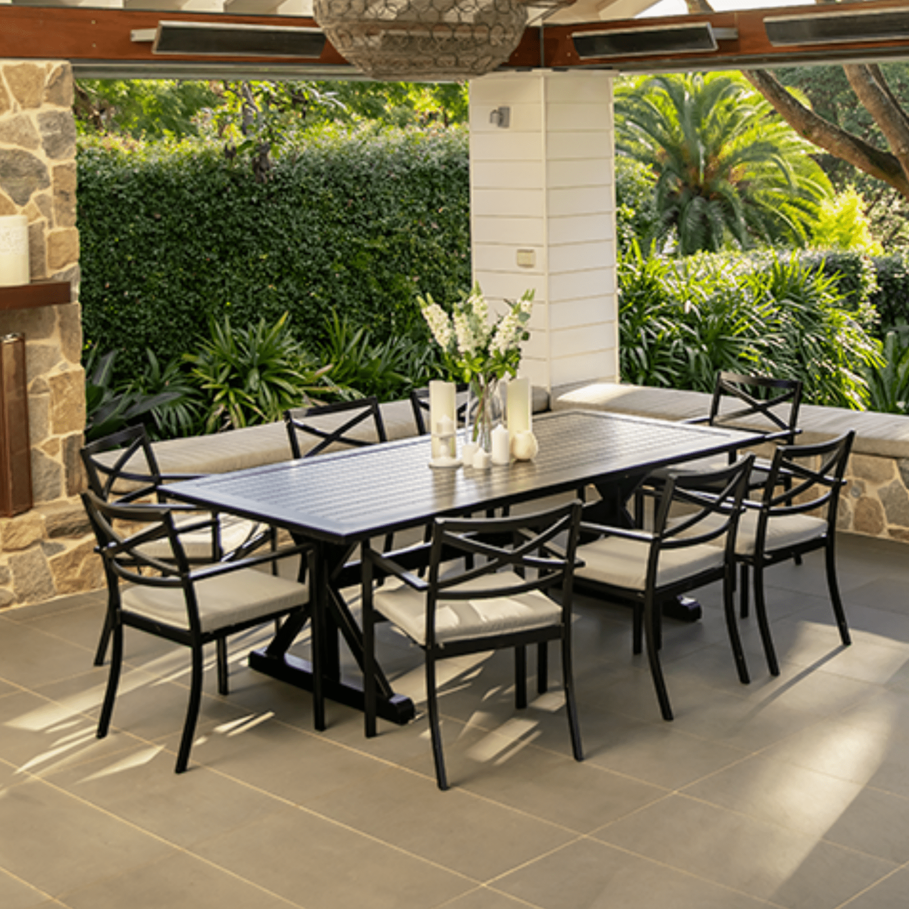 Bridgeport table with Bridgeport chairs - 9 piece outdoor dining setting - Lume Outdoor Living