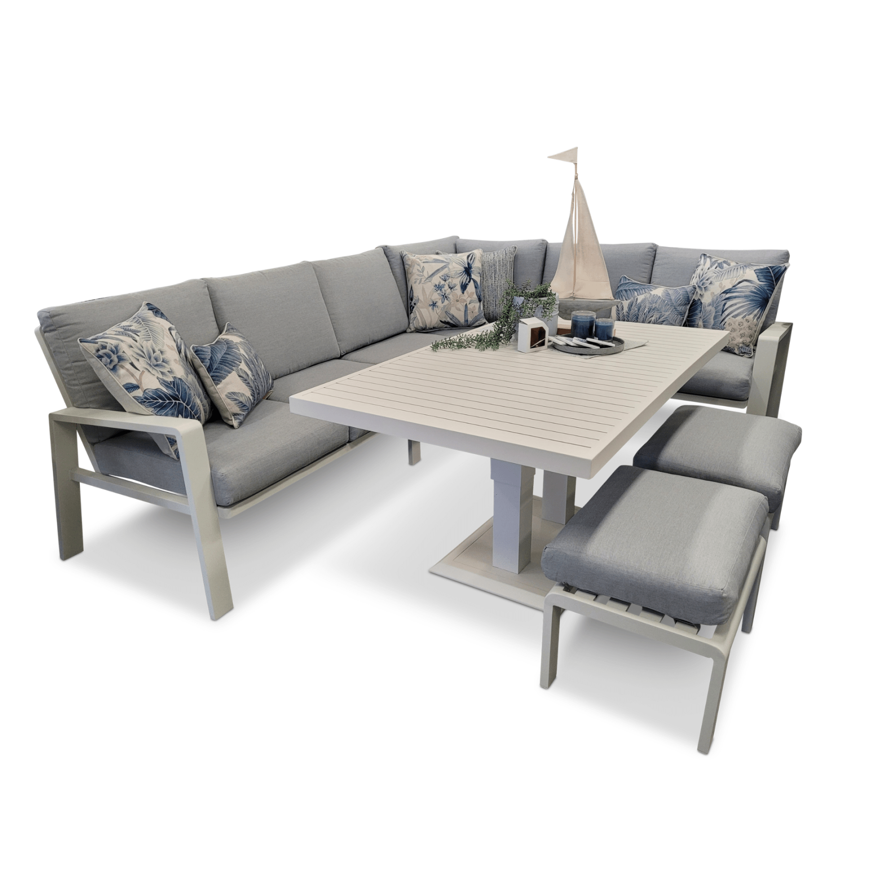Carrington aluminium lounge with Lift up/down table - corner lounge setting - Lume Outdoor Living