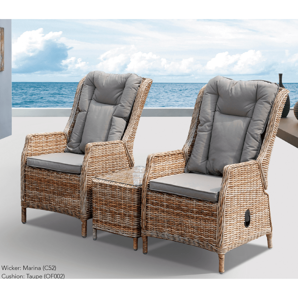 Eldorado wicker recliner with footstool - 3 piece outdoor lounge set - Lume Outdoor Living