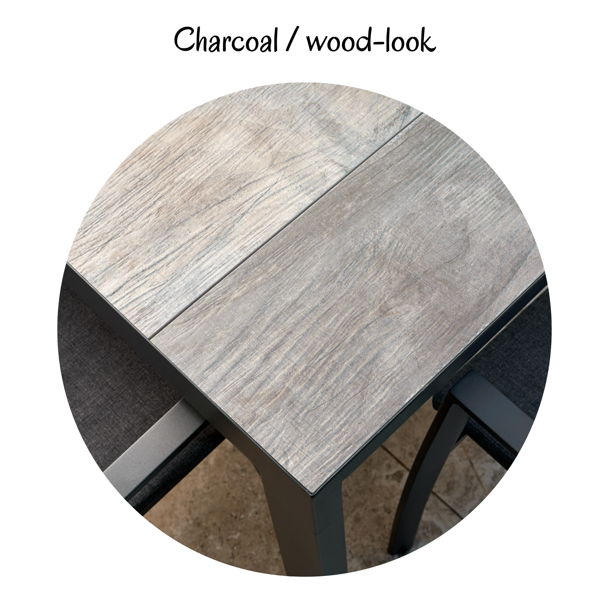 Memphis Premium Outdoor Dining Table - Charcoal & Wood-Look Ceramic