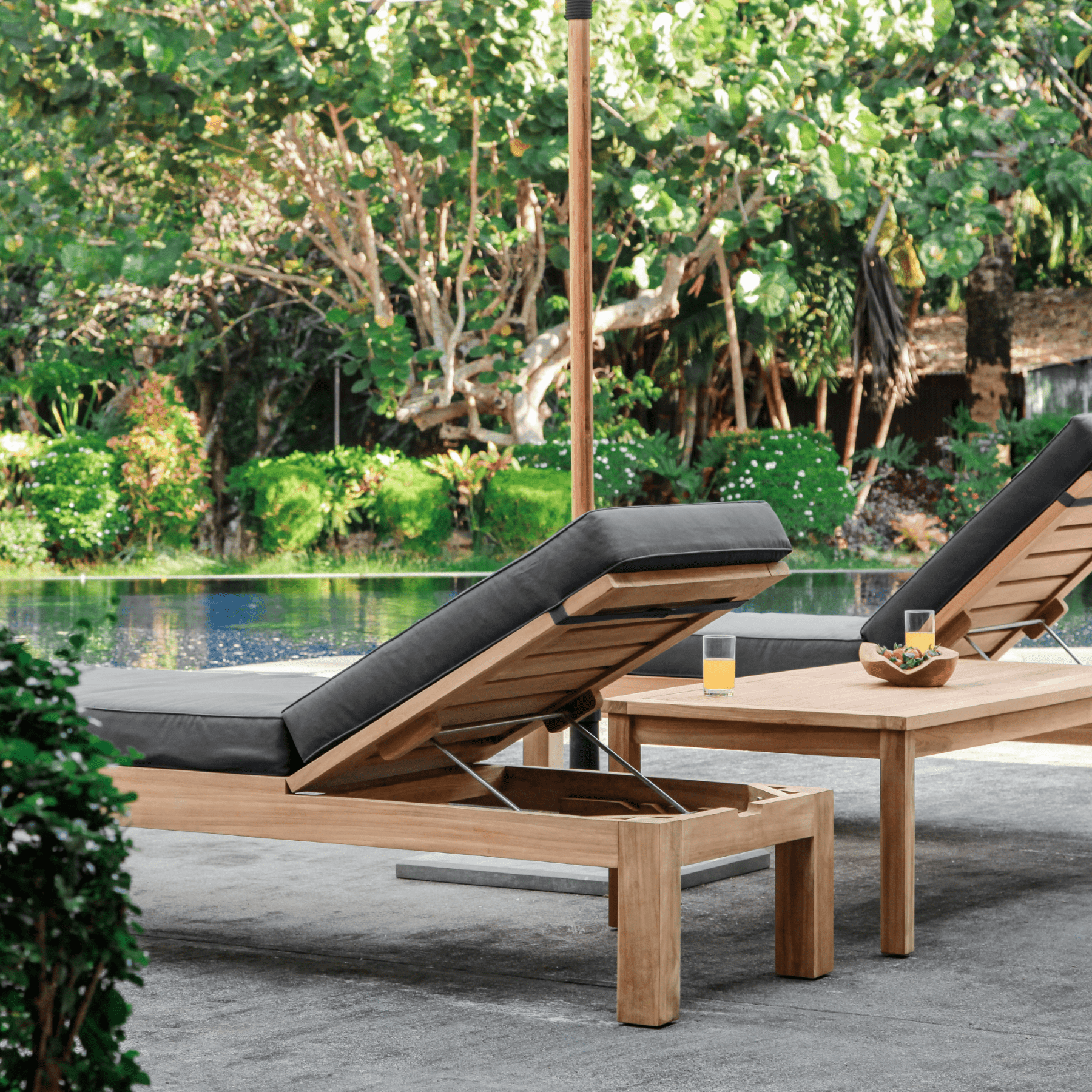Teak Reclining Sun Lounger With Cushion Sun Lounger Fully