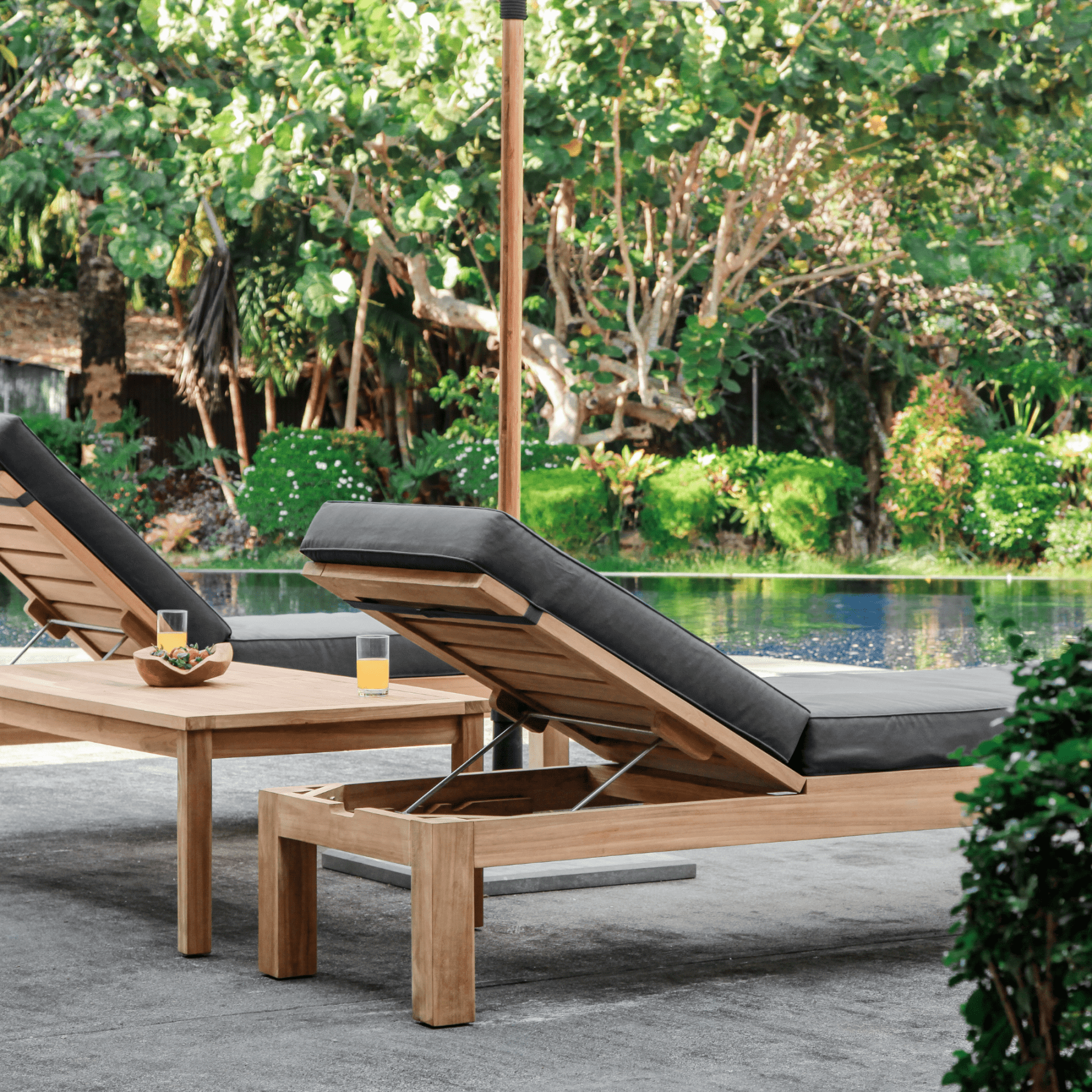 Solomon Teak Sun lounge with 10cm thick cushion - Lume Outdoor Living