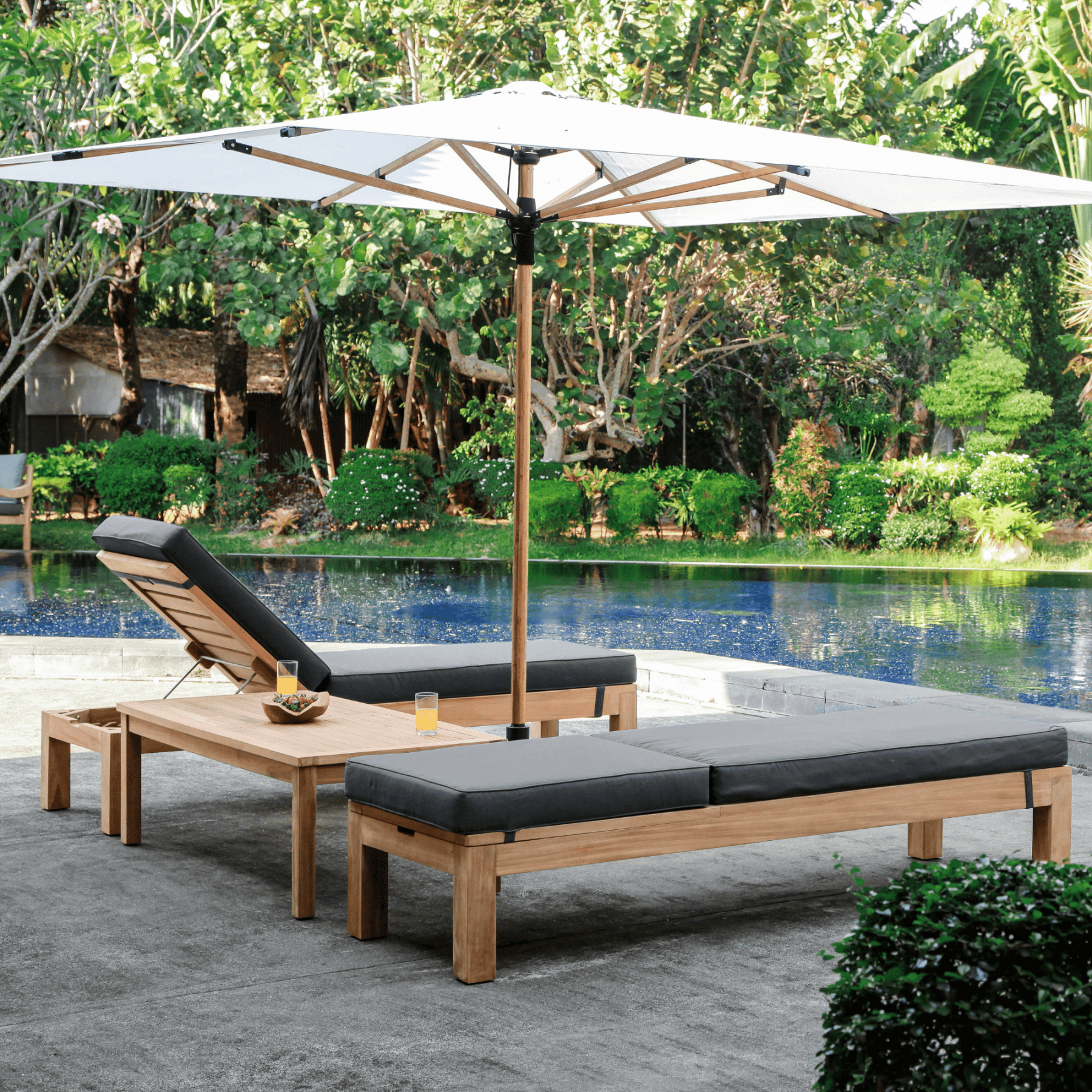 Solomon Teak Sun lounge with 10cm thick cushion - Lume Outdoor Living