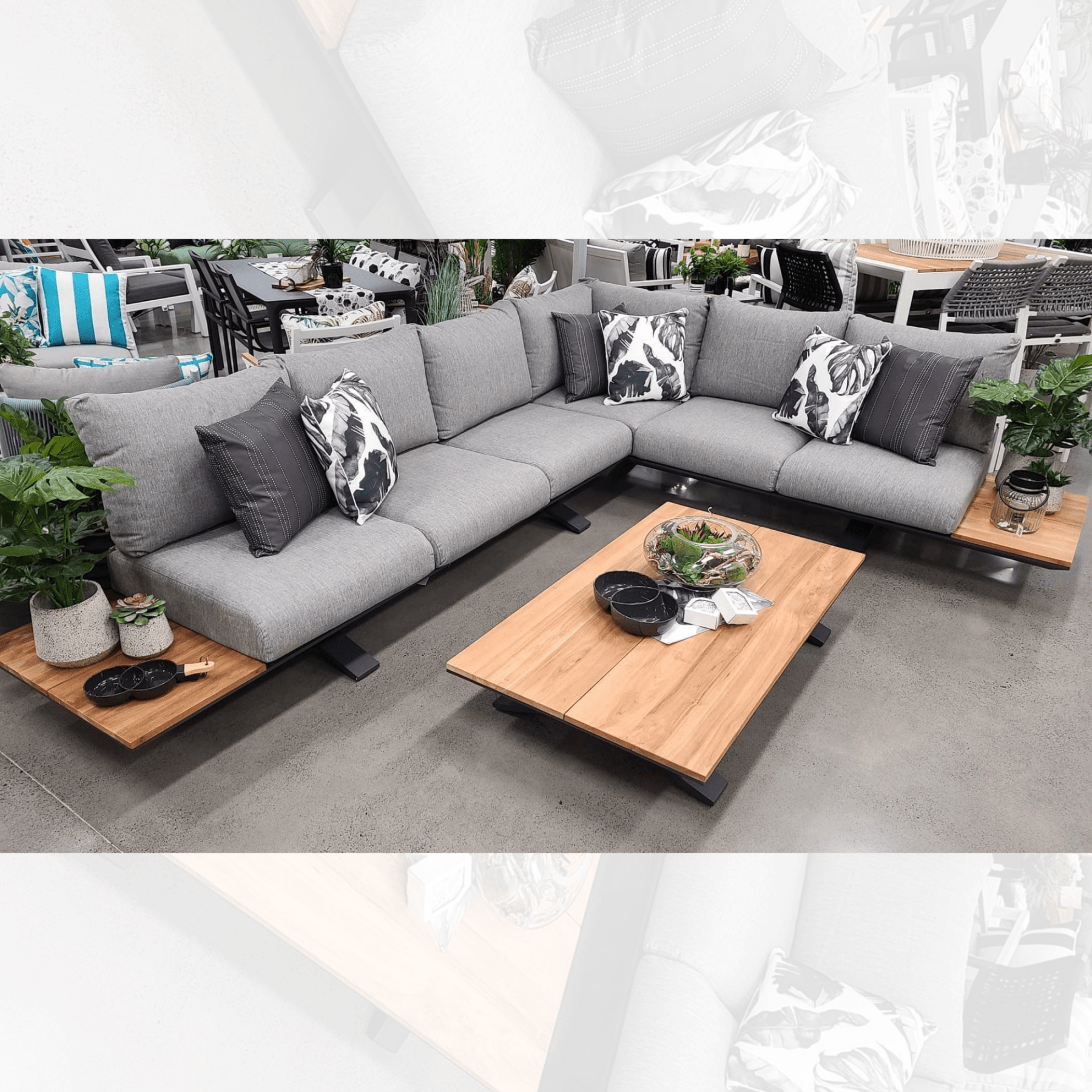 Stockholm 6 - person outdoor corner lounge set - grey - Lume Outdoor Living