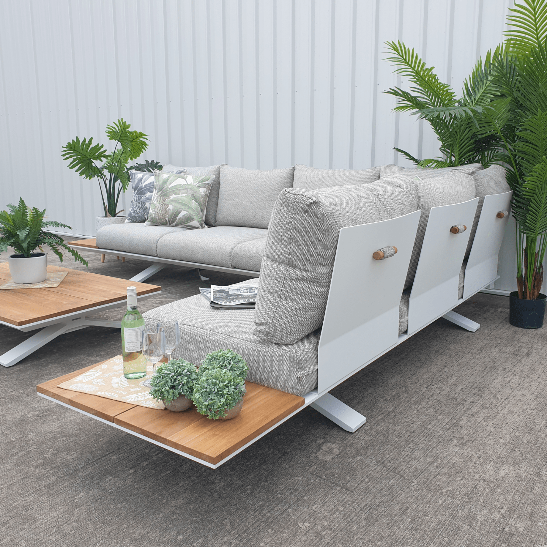 Stockholm 6 - person outdoor corner lounge set - shell white - Lume Outdoor Living