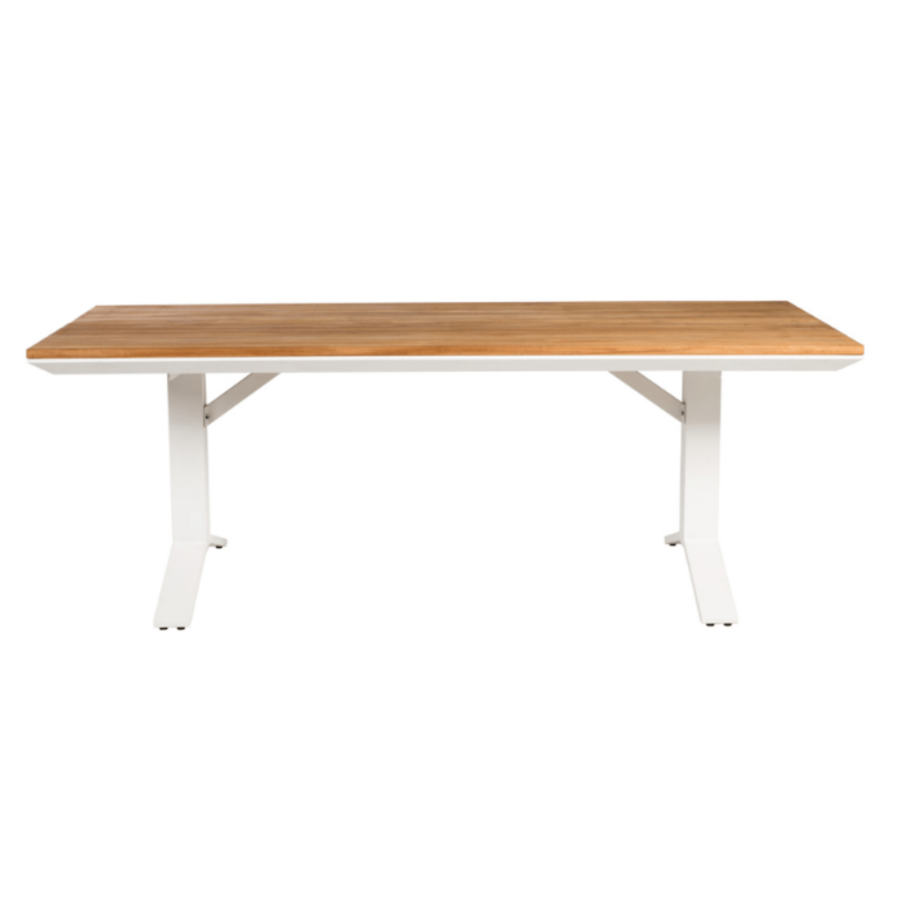 Stockholm table, Cortez chairs - 7 - piece white/teak outdoor dining setting - Lume Outdoor Living