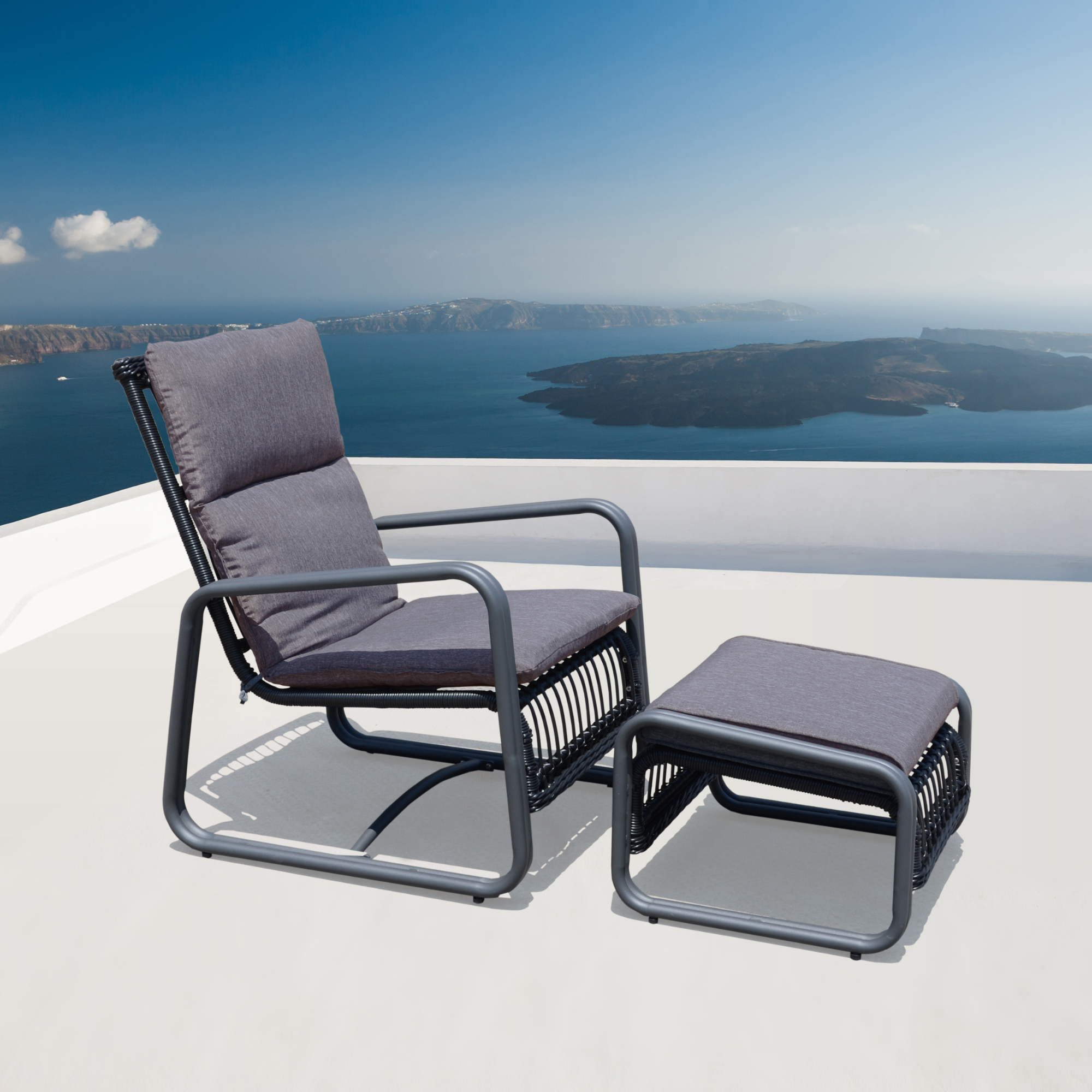 Outdoor chair with footstool