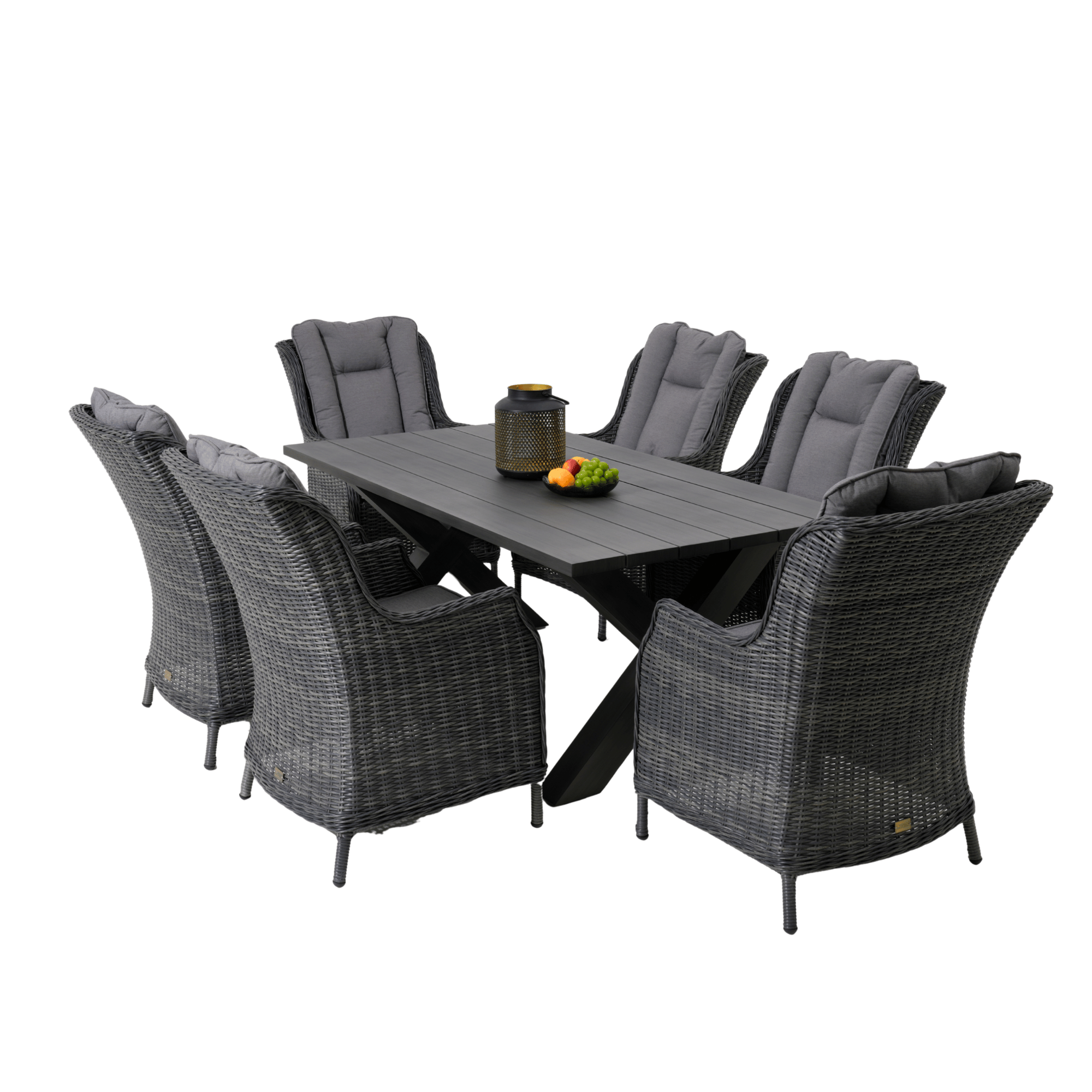Montreal Dining Table with San Jose Wicker Chairs 7‑piece Outdoor Wicker Dining Set - Castle Grey