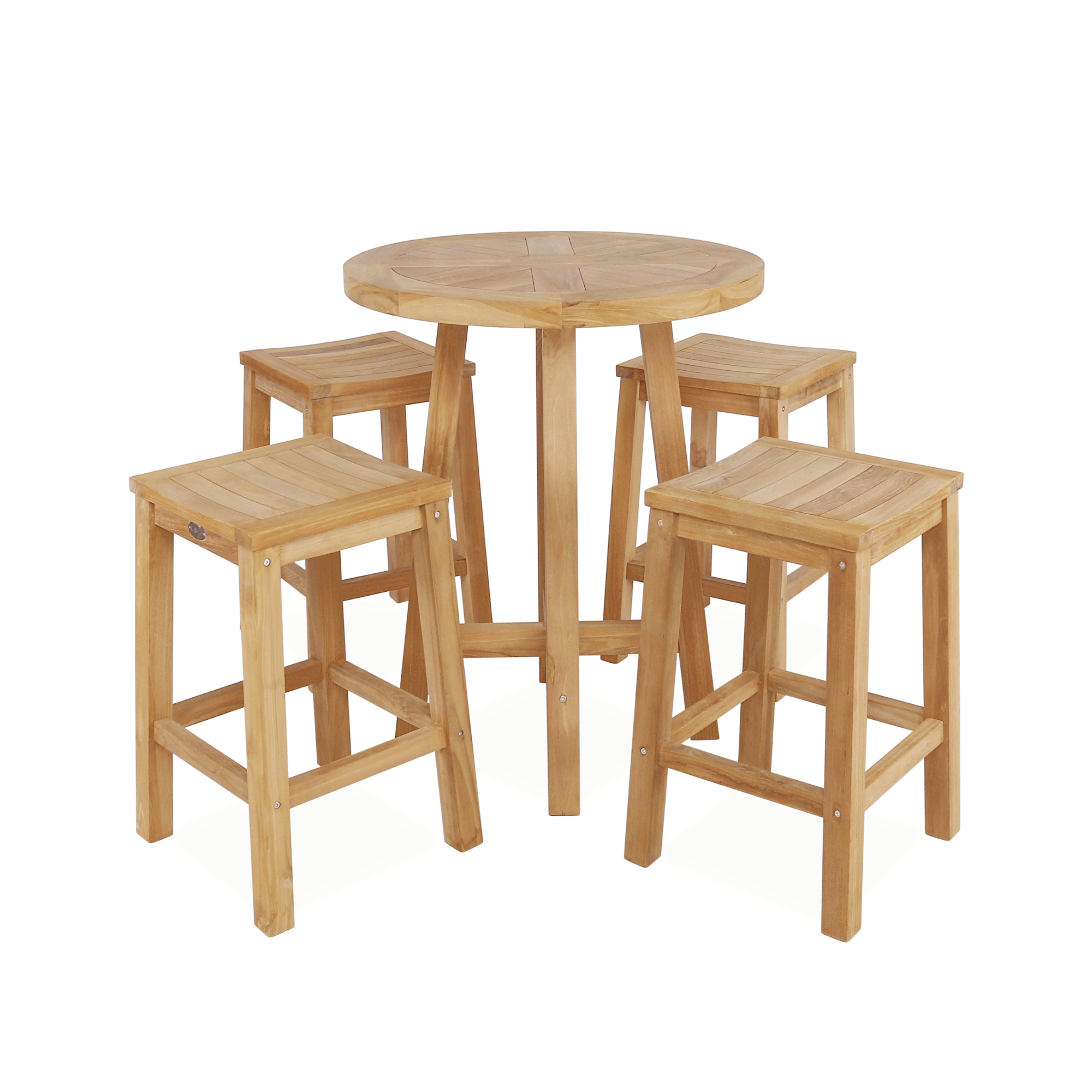 Hawaii Teak 80cm Round Table with Montego Bar Stools - 5 piece Outdoor Bar Setting