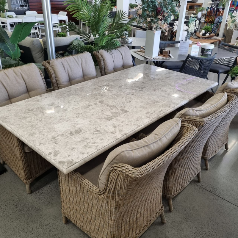 Turkish-grey Naturalstone Table, Foundation Chair, 7piece Outdoor Dining Setting