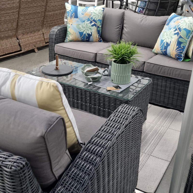 Miami wicker lounge 3+1+1 - 4 piece grey wicker outdoor lounge set