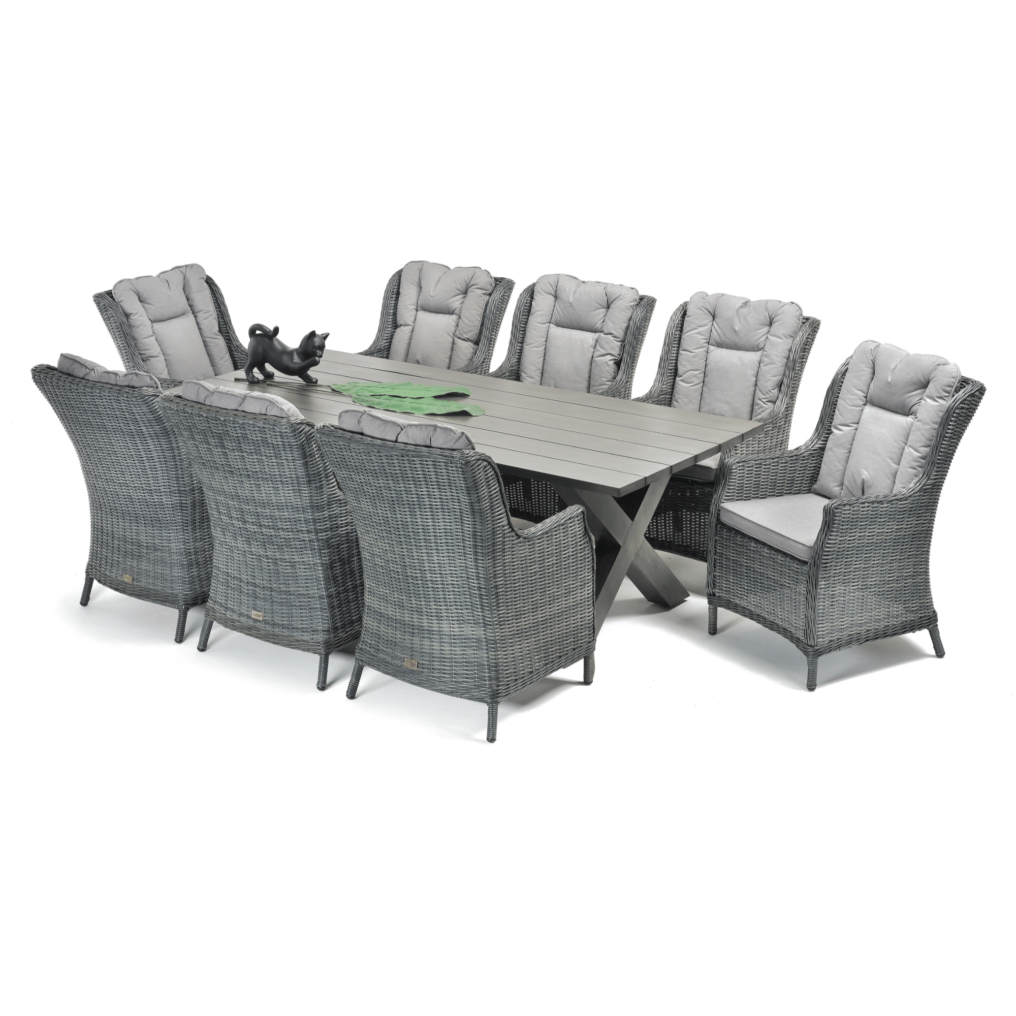 Montreal Dining Table with San Jose Wicker Chairs 9‑piece Outdoor Wicker Dining Set - Castle Grey