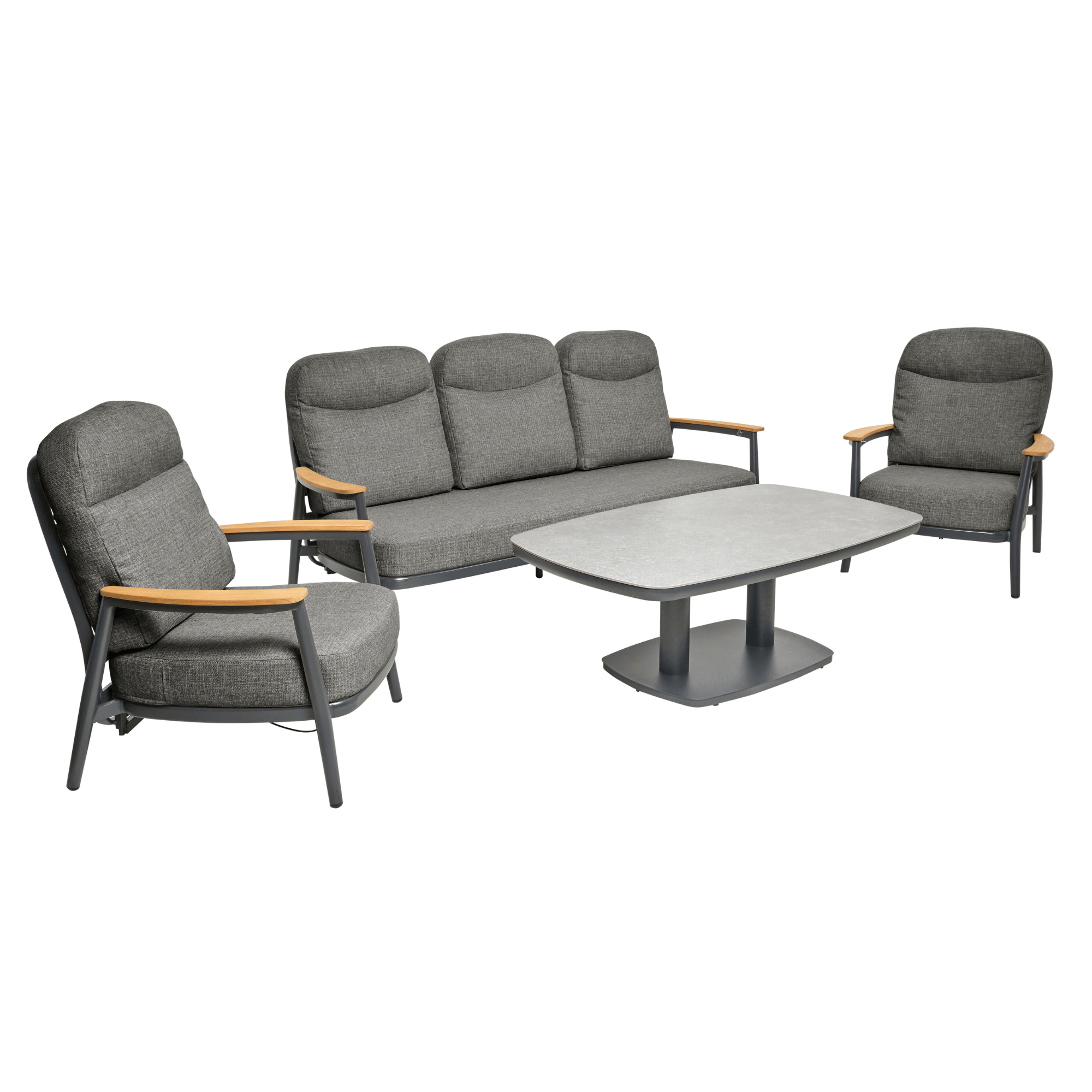 Lennox 4-piece Reclining Outdoor Lounge Setting - Charcoal/charcoal