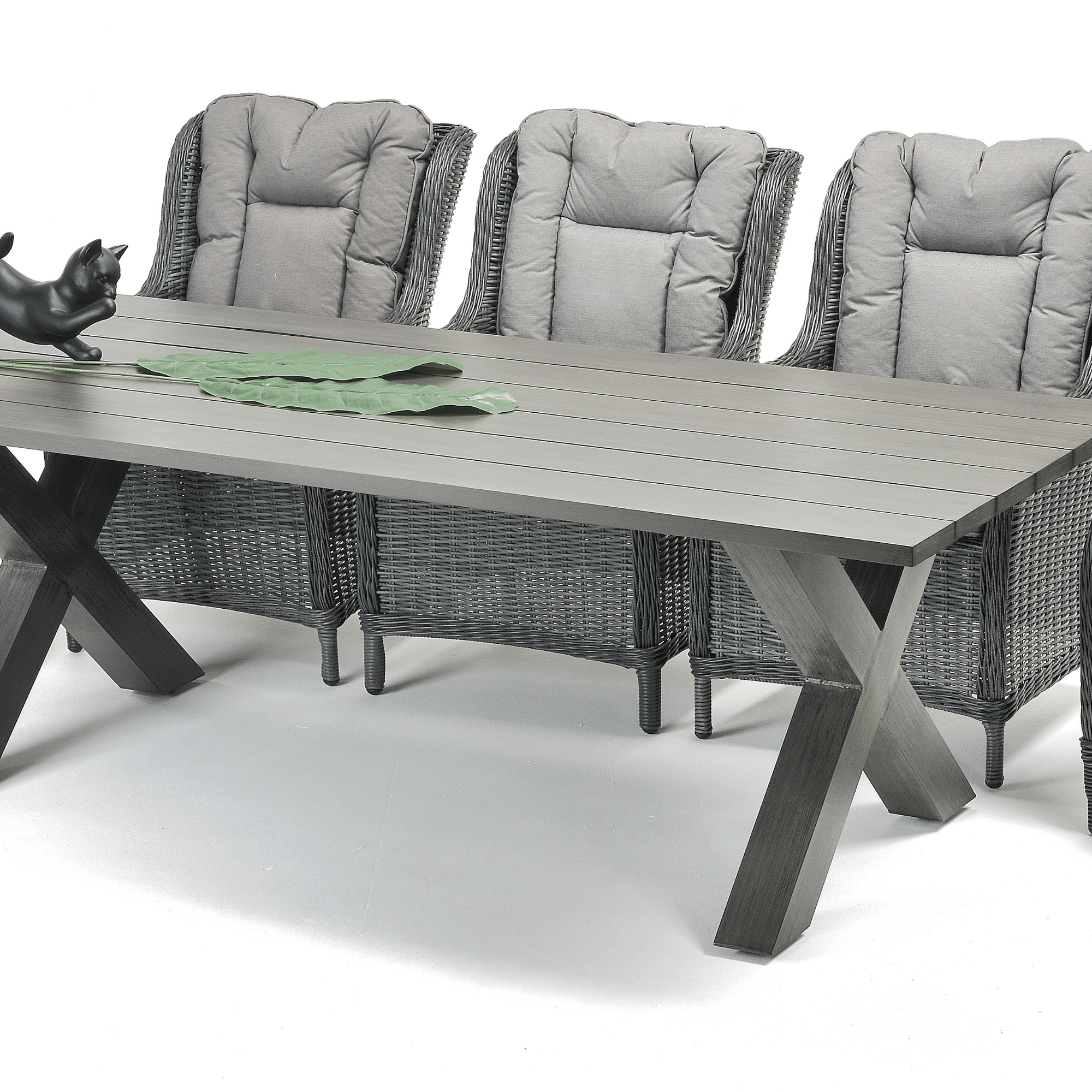 Montreal Dining Table with San Jose Wicker Chairs 9‑piece Outdoor Wicker Dining Set - Castle Grey