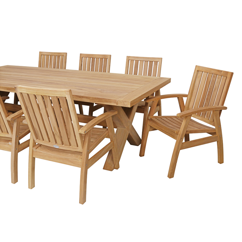 Alexander teak table with 8 Flinders teak chairs - 9pce outdoor dining setting