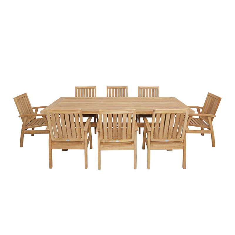 Alexander teak table with 8 Flinders teak chairs - 9pce outdoor dining setting