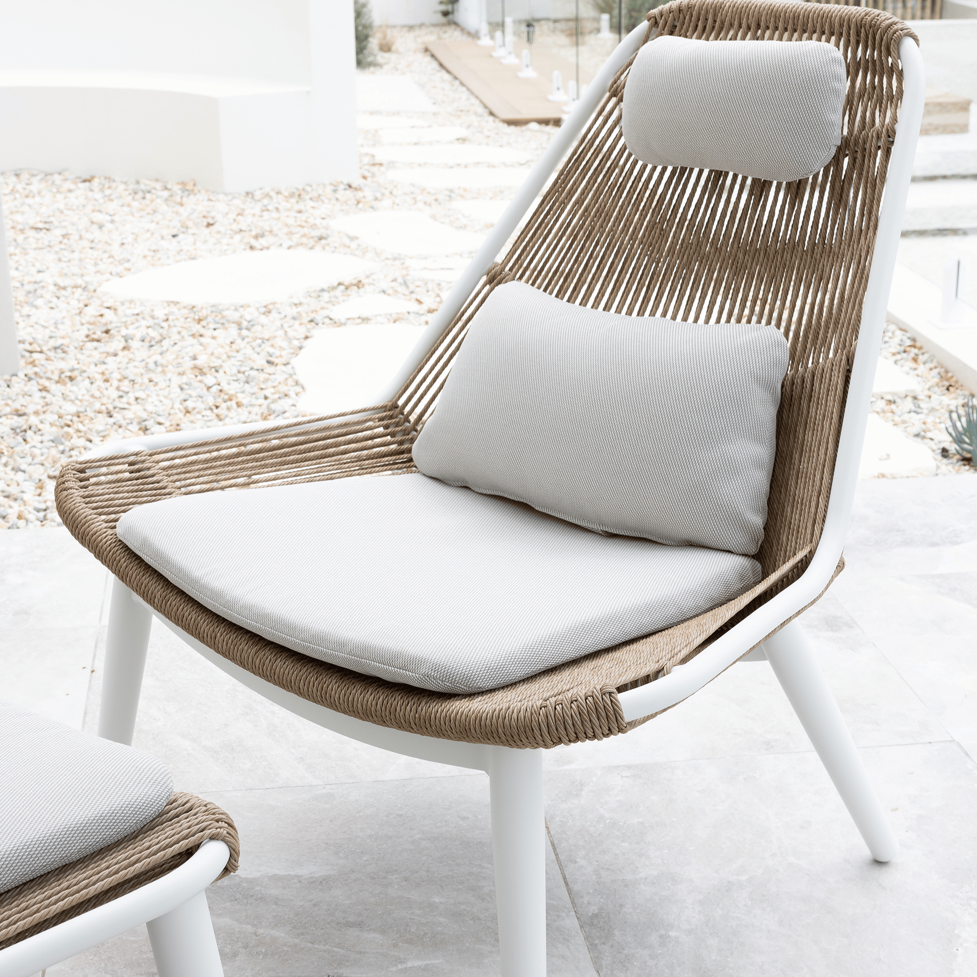 Arona 2 piece Outdoor Lounge Chair with Ottoman - White