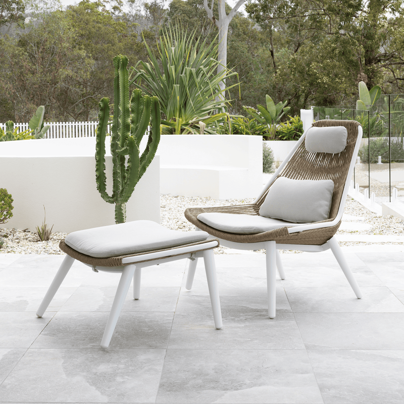 Arona 2 piece Outdoor Lounge Chair with Ottoman - White