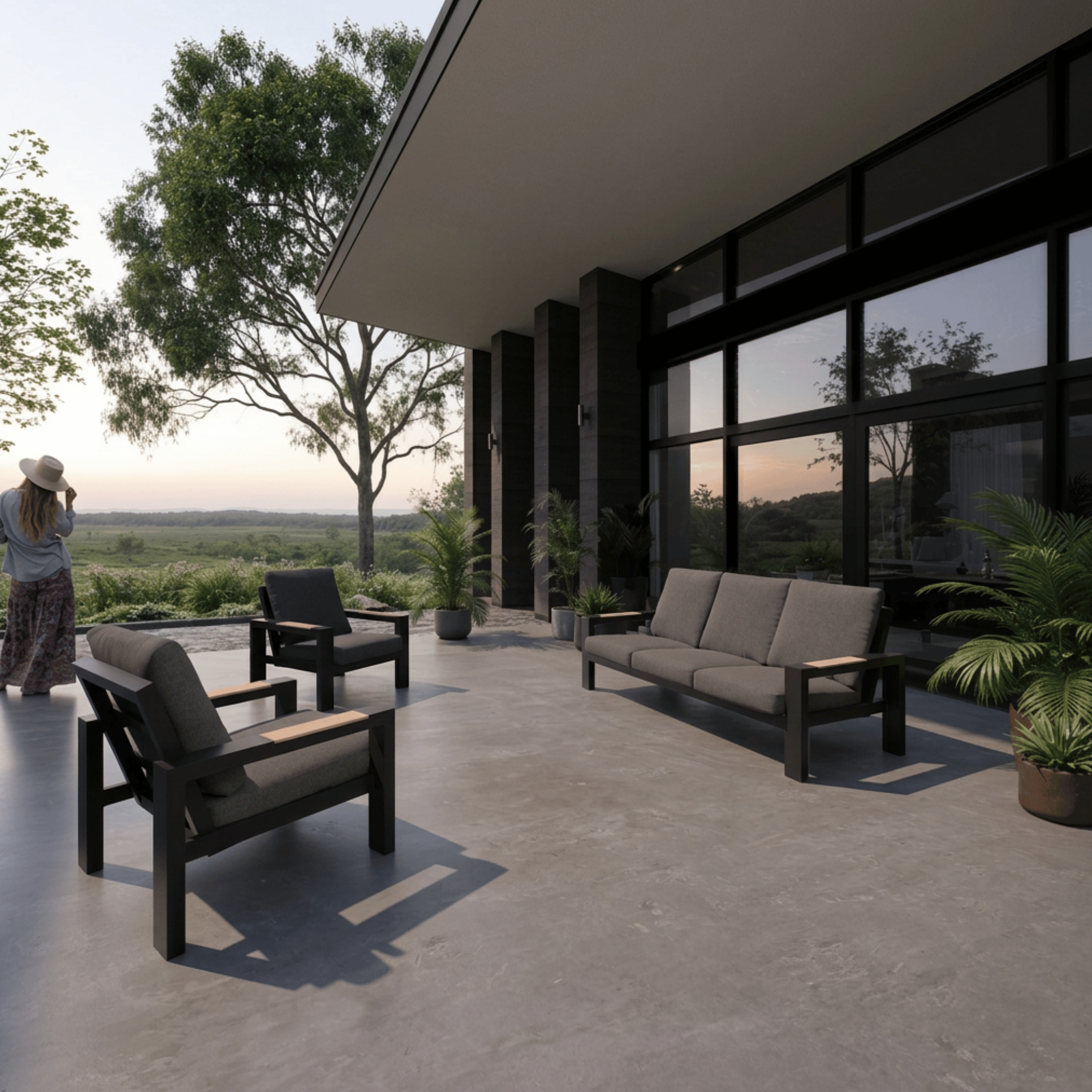 Aspen Teak Detail 3pce Lounge Setting - Charcoal/Charcoal Texture