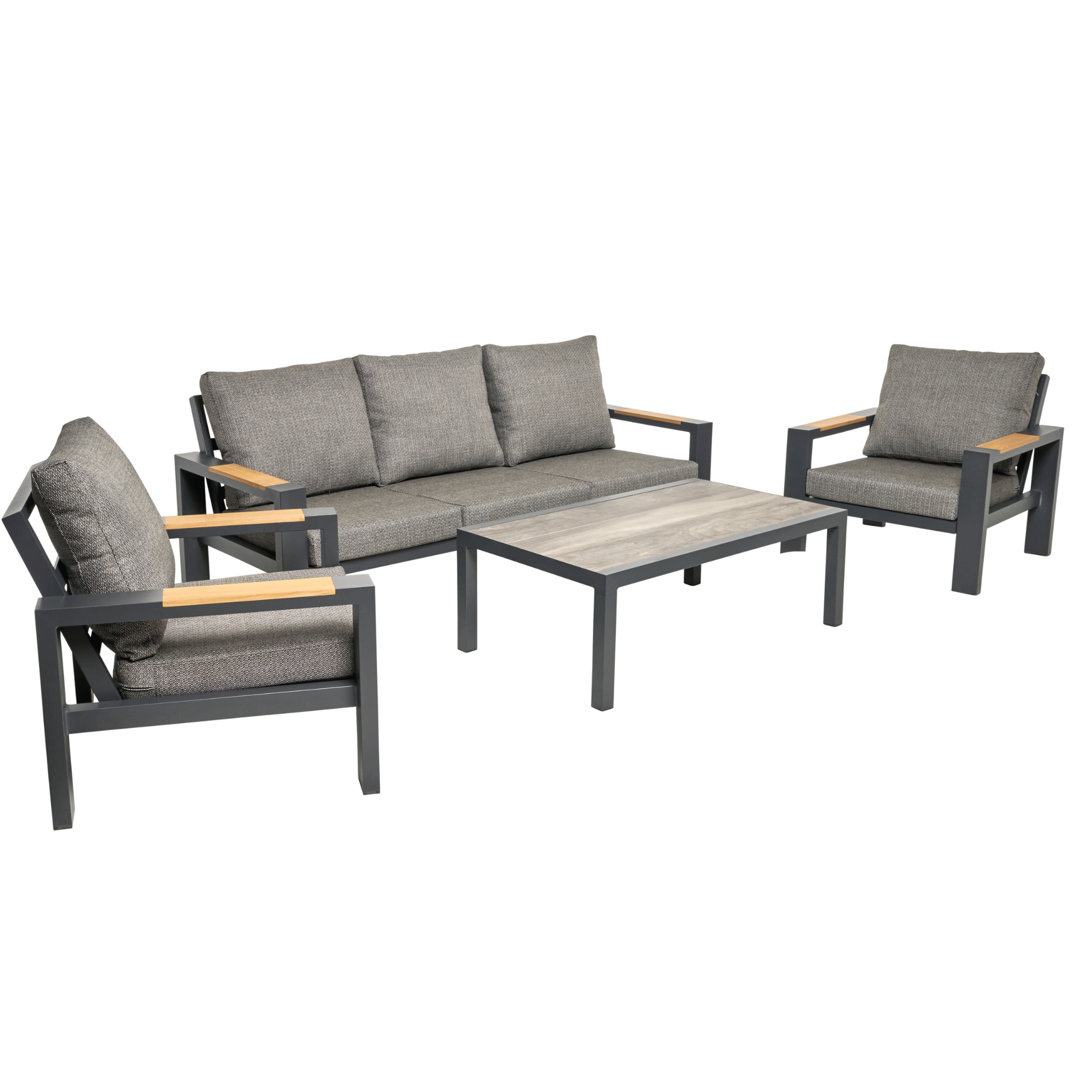 Aspen Teak Detail 4pce Lounge Setting - Charcoal/Charcoal Texture