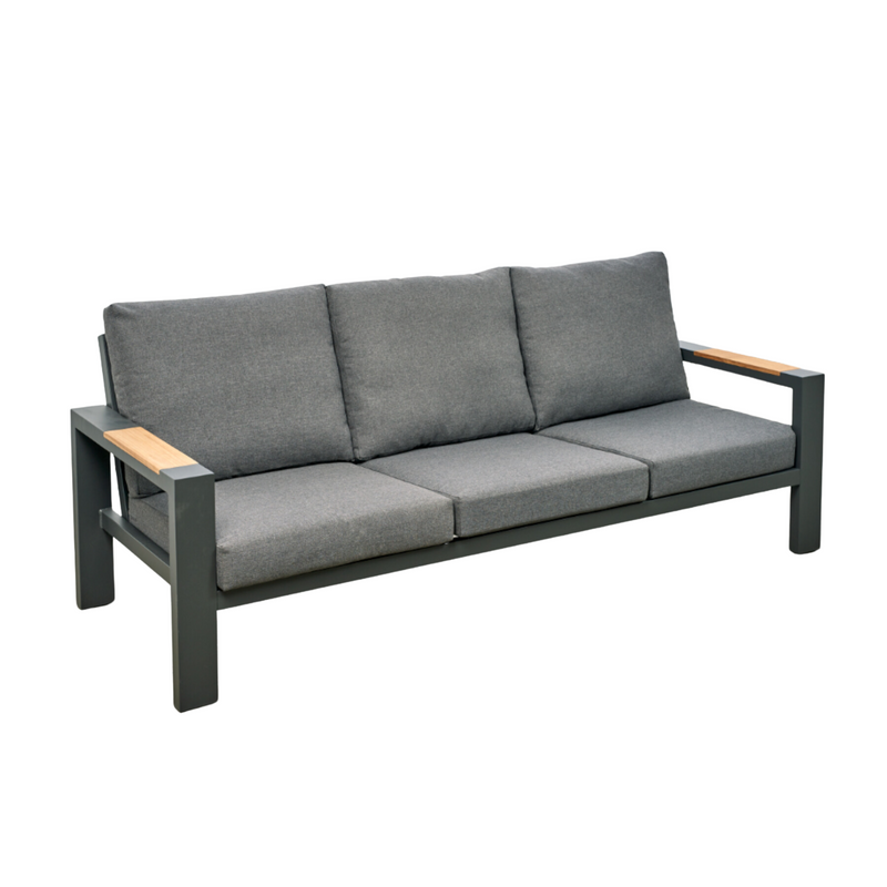 Aspen charcoal aluminium lounge 3+1+1 - 4 piece outdoor lounge setting with teak accents