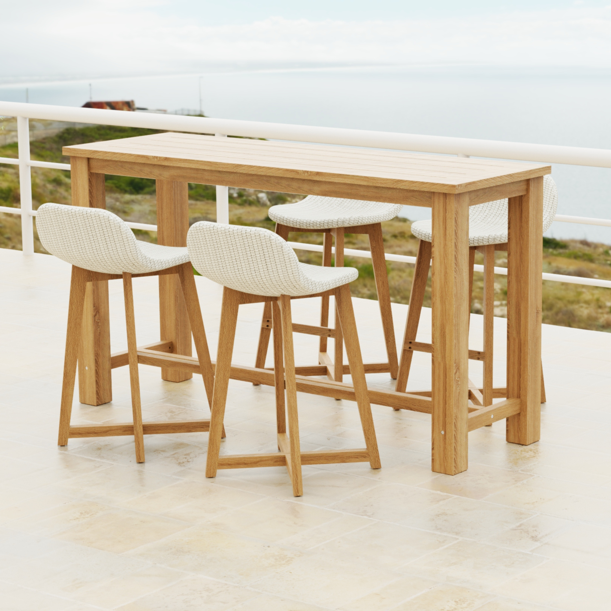 Belmont 180cm table with Danske bar stool - Kubu white- 5 piece outdoor bar setting