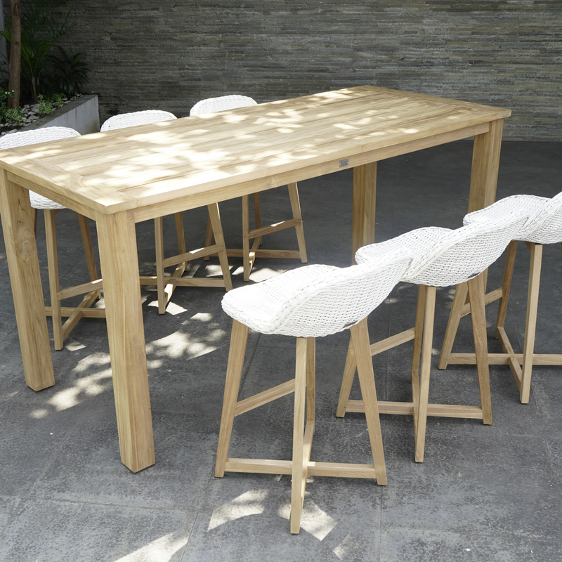 Belmont table with Danske bar stool - Kibu white - 7 piece outdoor bar setting