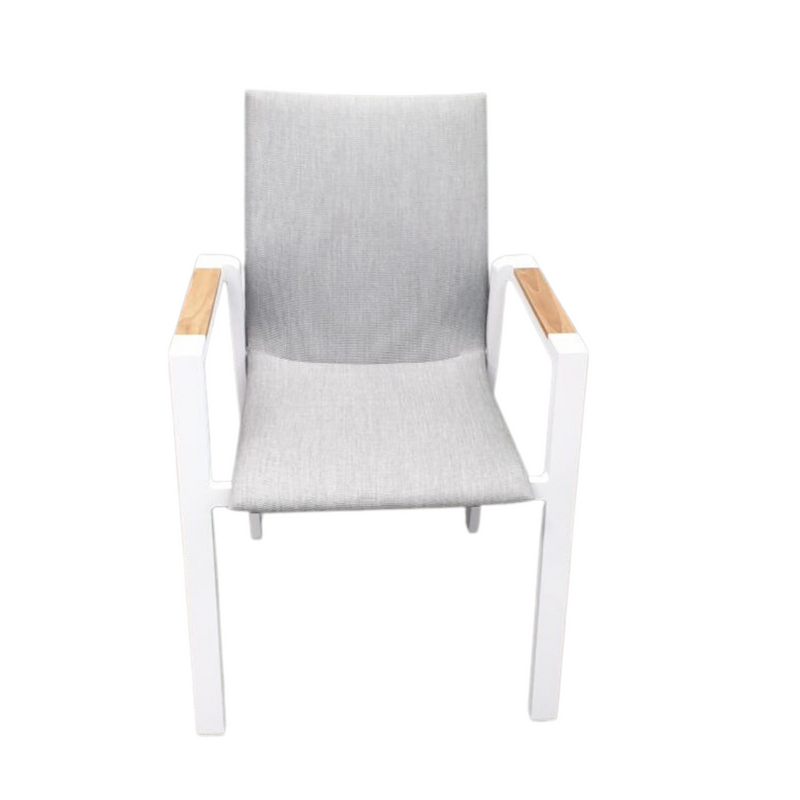 Bronte outdoor dining chair - white with teak arm detail