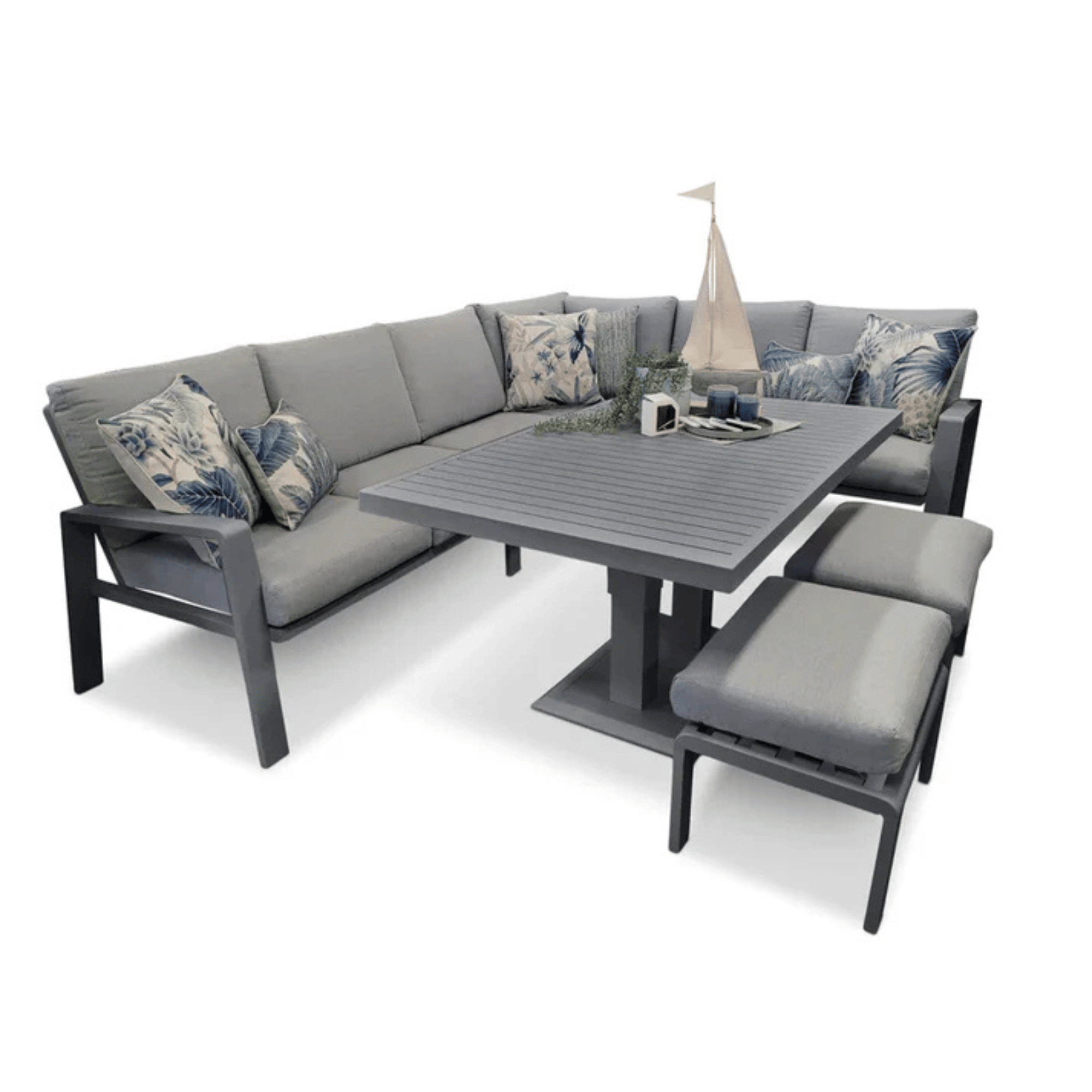 Carrington aluminium lounge with Lift up/down table - corner lounge setting - charcoal