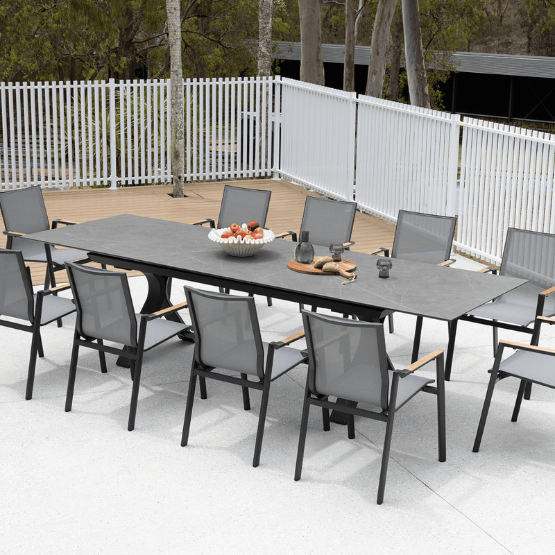 Carson Extension Table with Luca Dining Chairs - 11 piece Charcoal Outdoor Dining Setting