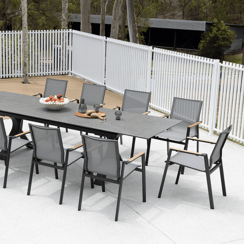 Carson Extension Table with Luca Dining Chairs - 11 piece Charcoal Outdoor Dining Setting