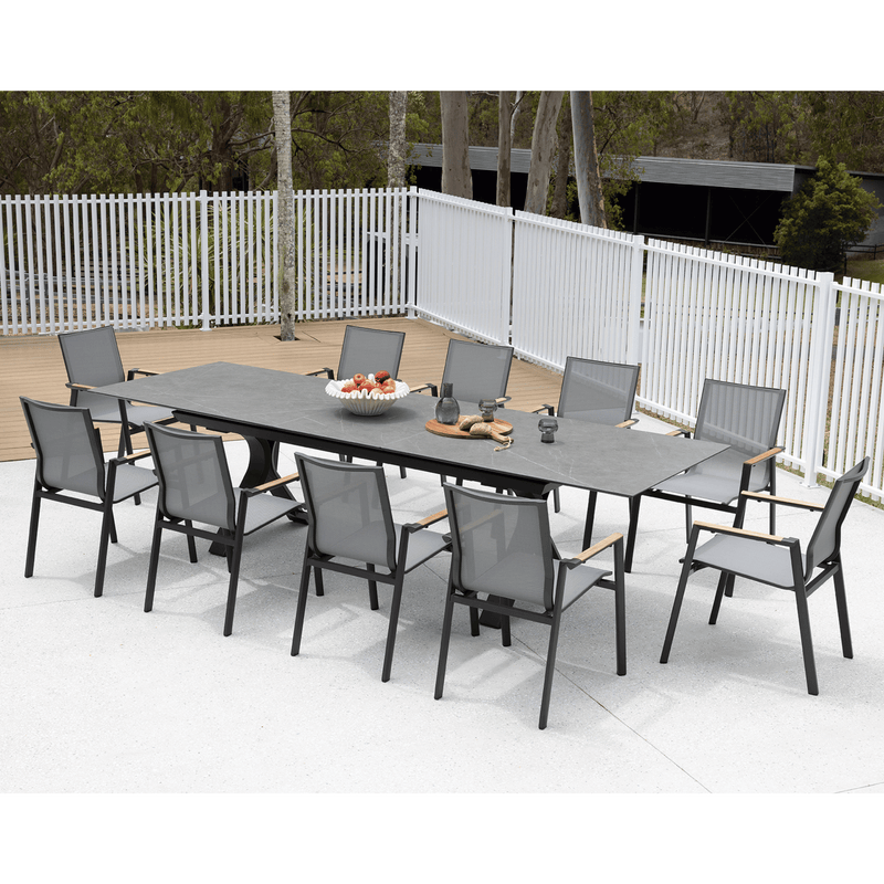 Carson Extension Table with Luca Dining Chairs - 11 piece Charcoal Outdoor Dining Setting