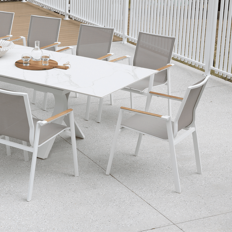 Carson Extension Table with Luca Dining Chairs - 11 piece White Outdoor Dining Setting