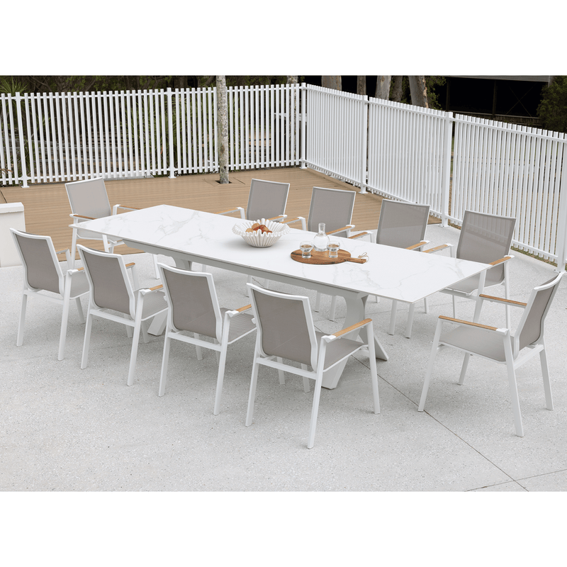 Carson Extension Table with Luca Dining Chairs - 11 piece White Outdoor Dining Setting