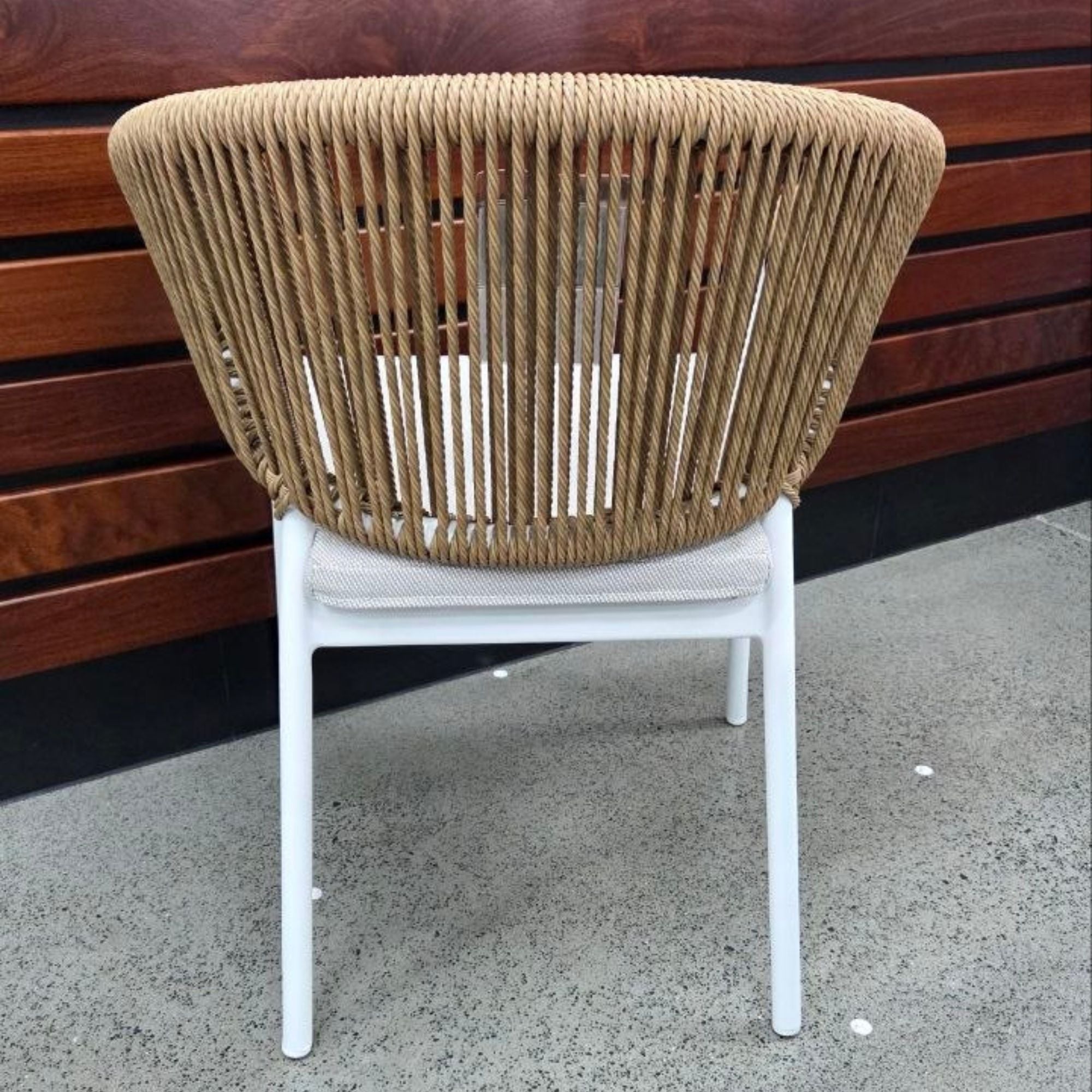 Back view of the Celia Dining Chair - White frame and Natural rope 