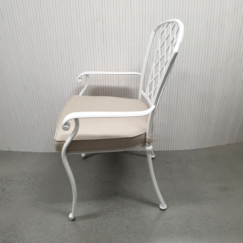 Chelmer cast-aluminium outdoor dining chair - white/taupe