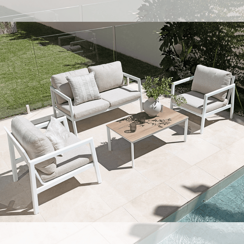 Cruz 4 piece Outdoor Lounge Setting White/Natural