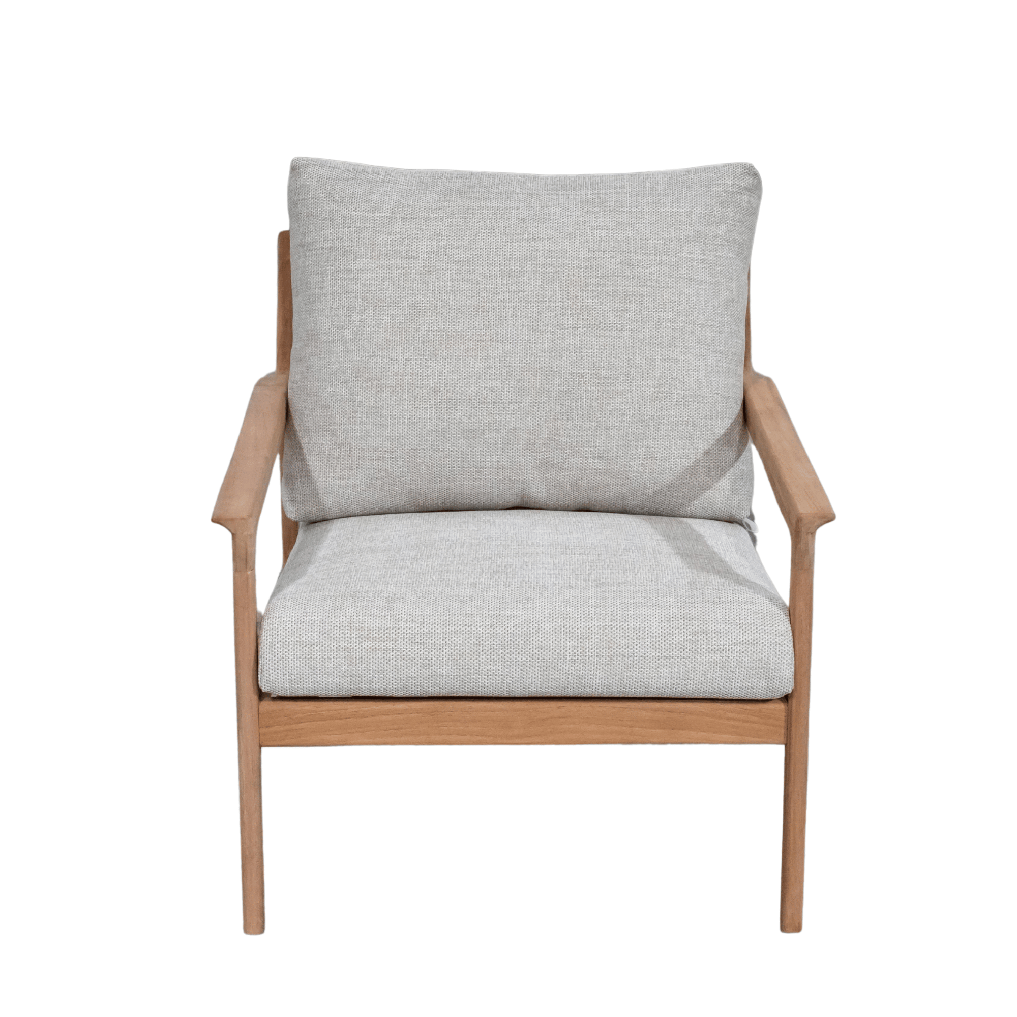 Modern Cuba single teak armchair - beige cushions on white background