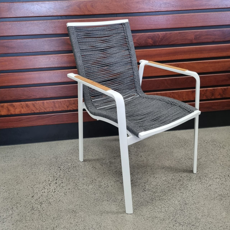 Diamond Rope & Aluminium Outdoor Dining Chair - White - 4LEFT IN STOCK