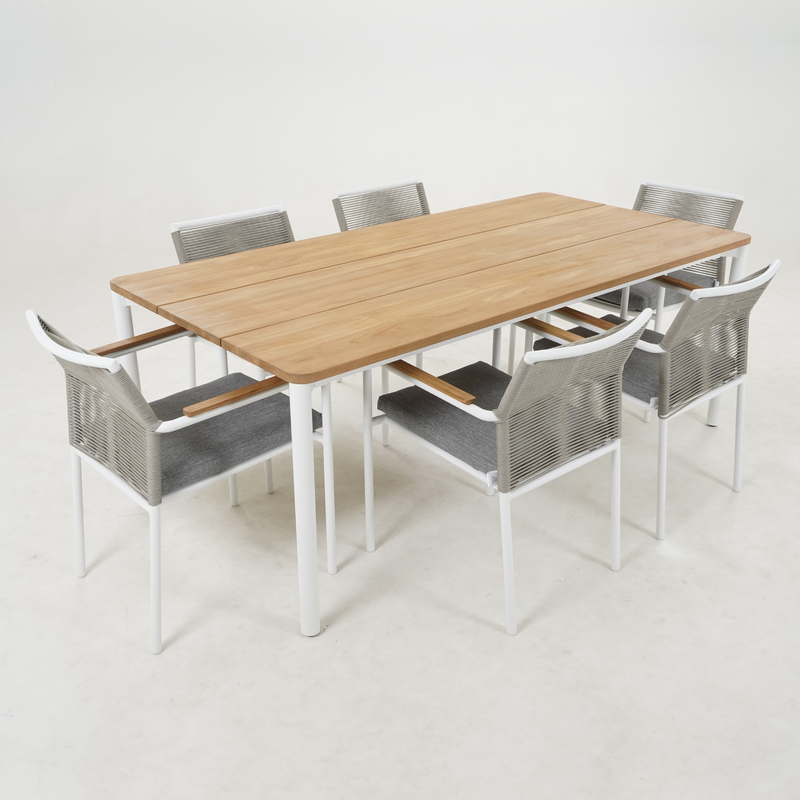 Elrina teak-top dining setting - 7pce outdoor dining setting