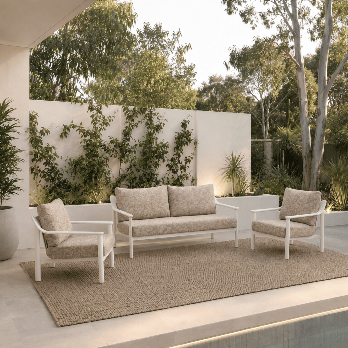 Falls 3pce Lounge Setting - White/Brown Boucle