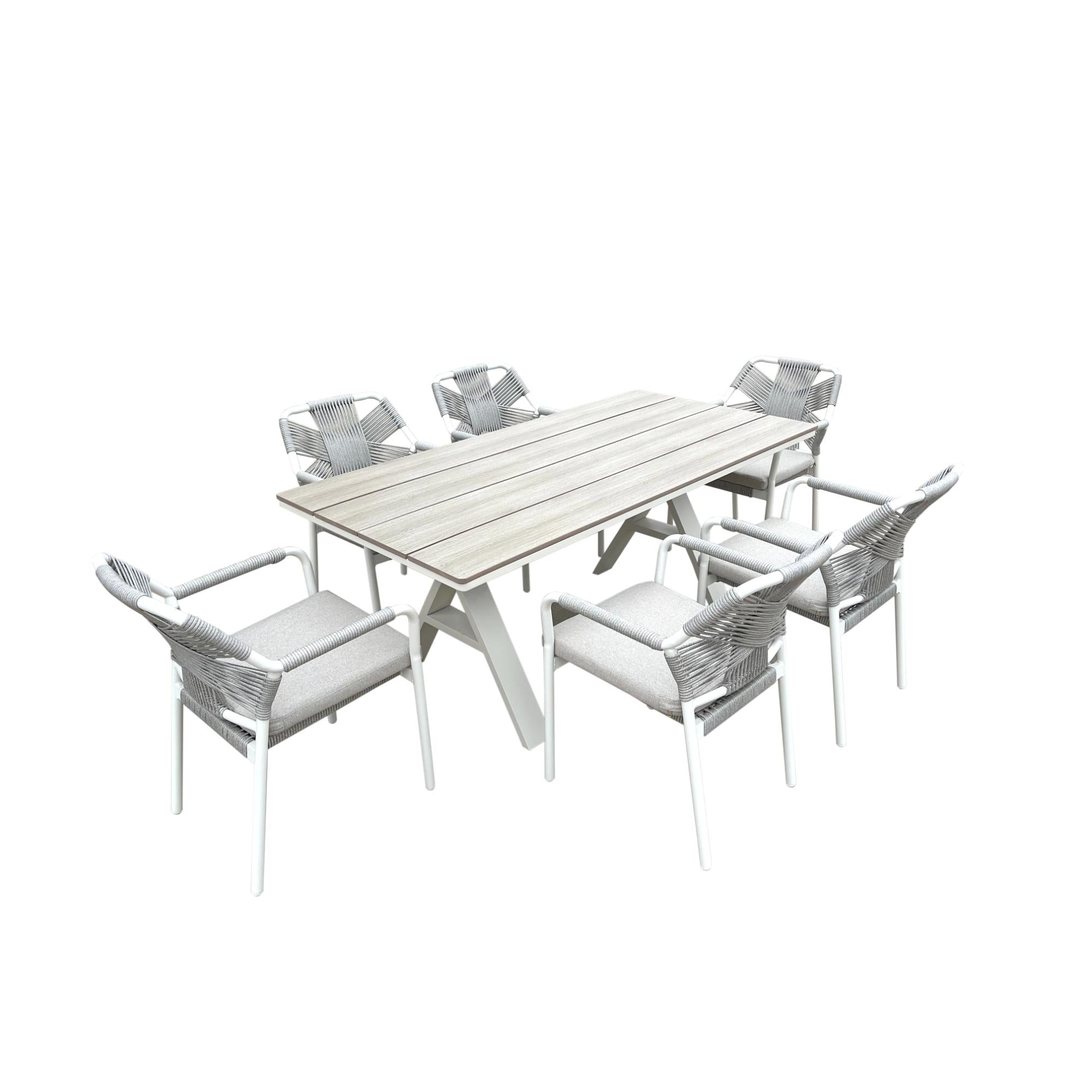 Havana Outdoor Dining Setting – 7-Piece Table & Chairs Set - White