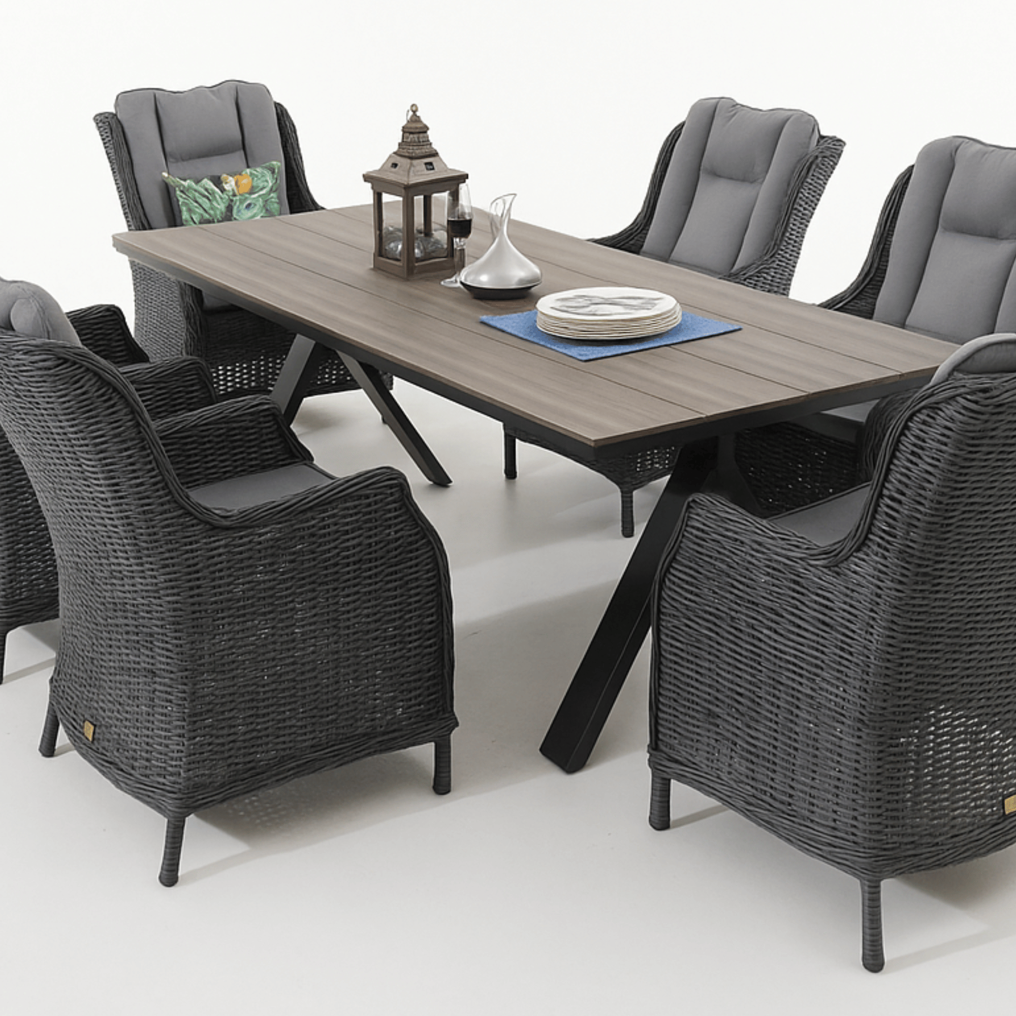 Havana Dining Table with San Jose Wicker Chairs 7‑piece Outdoor Wicker Dining Set - Castle Grey