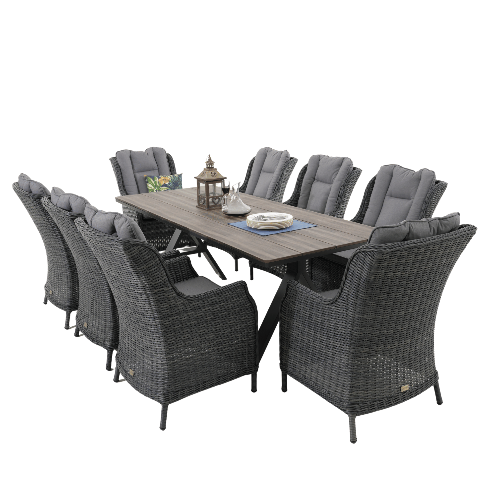 Havana Dining Table with San Jose Wicker Chairs 9‑piece Outdoor Wicker Dining Set - Castle Grey