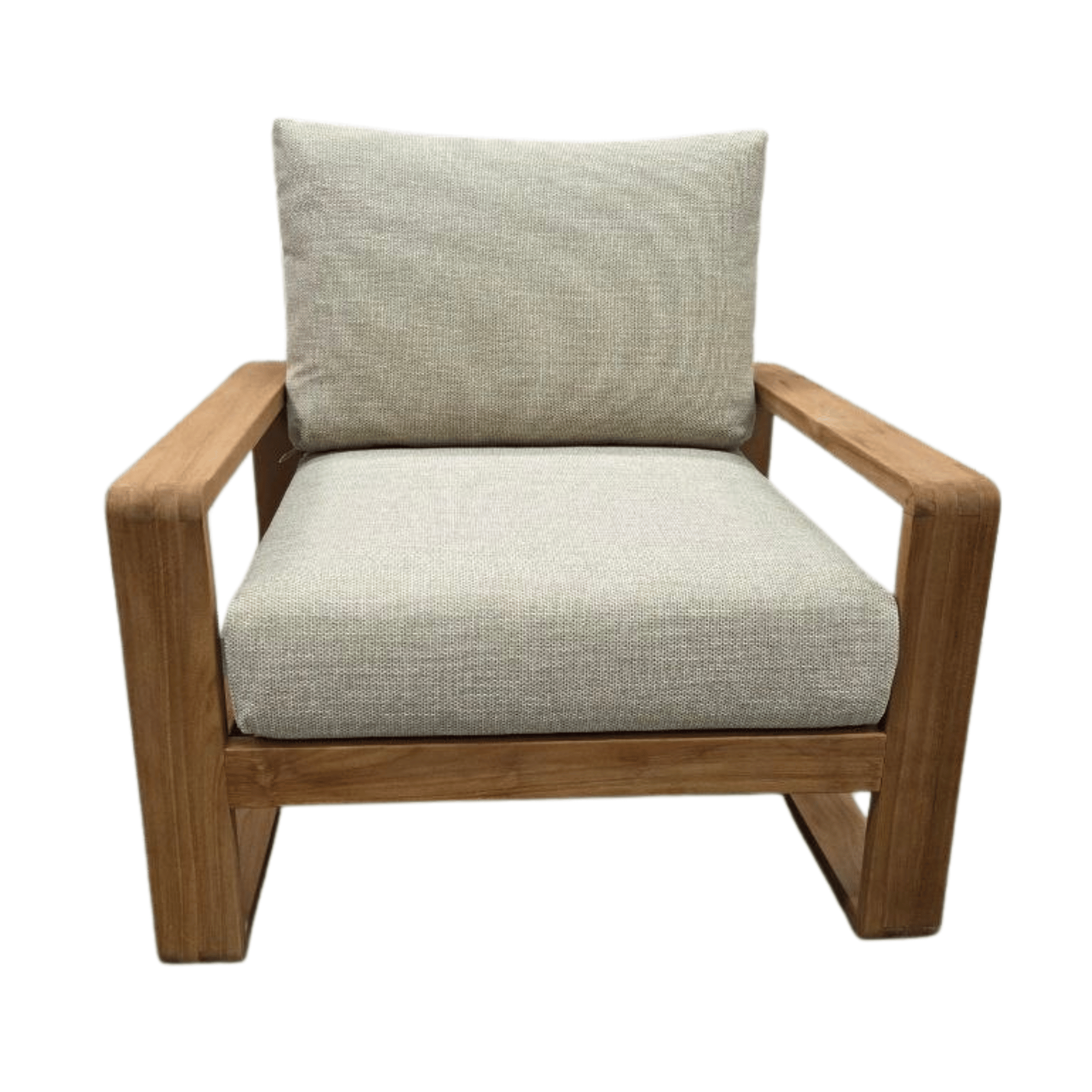 Single teak Honolulu lounge chair with beige cushions