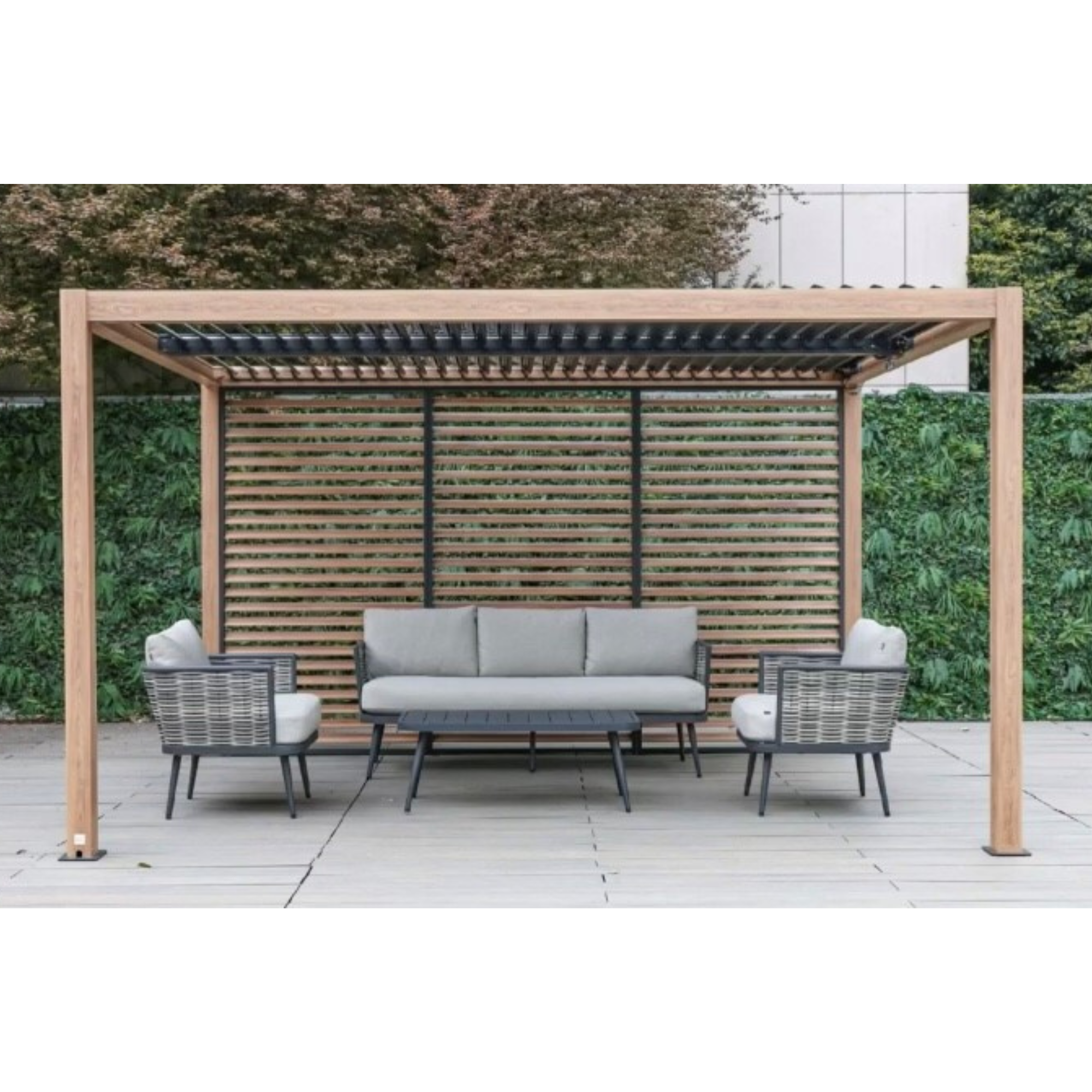 Kayden Semi Permanent Aluminium Pergola - wood-look BASE/FRAME ONLY - 2 sizes