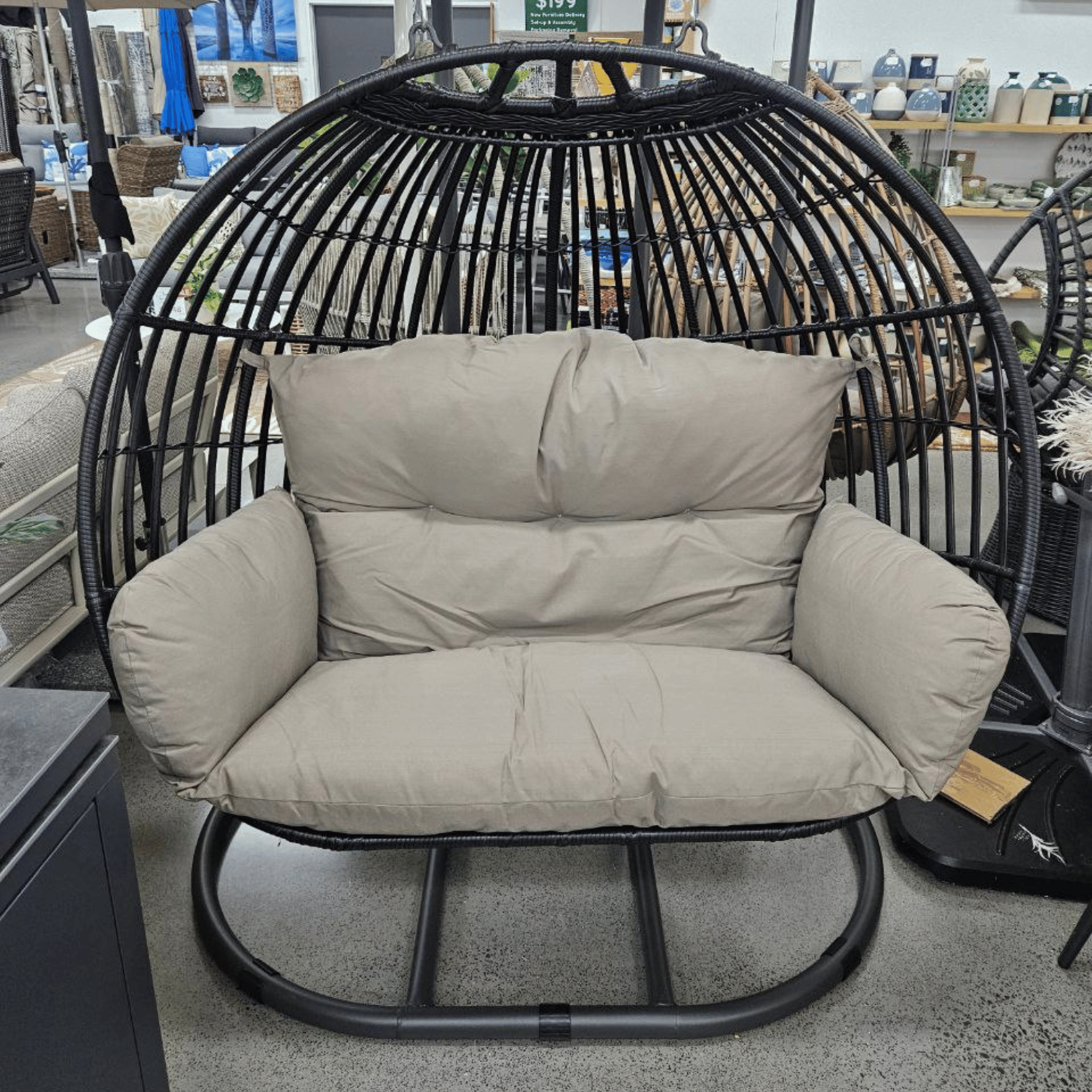 Koala Luxury Double Hanging Egg Chair - Black Wicker Outdoor Furniture