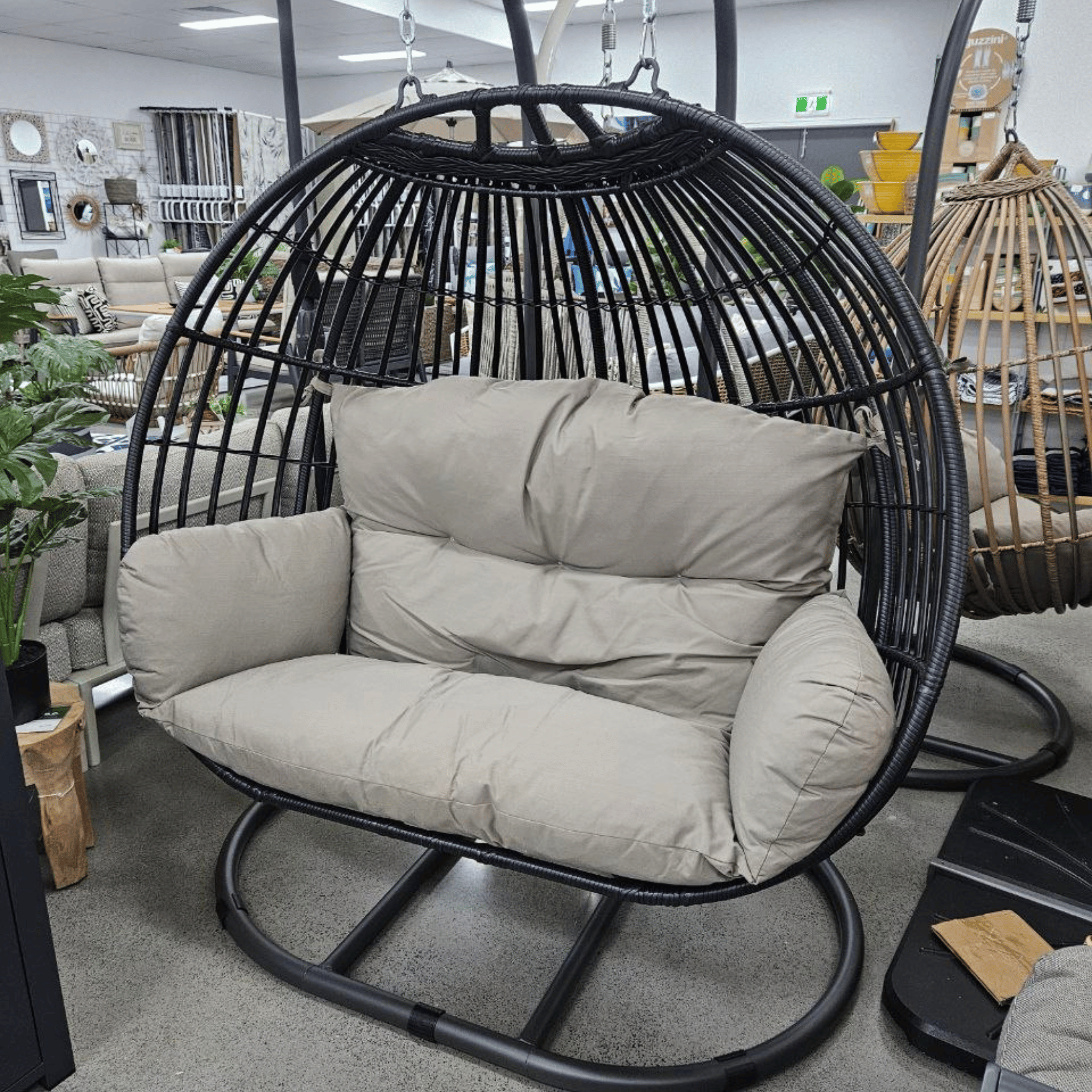 Koala Luxury Double Hanging Egg Chair - Black Wicker Outdoor Furniture