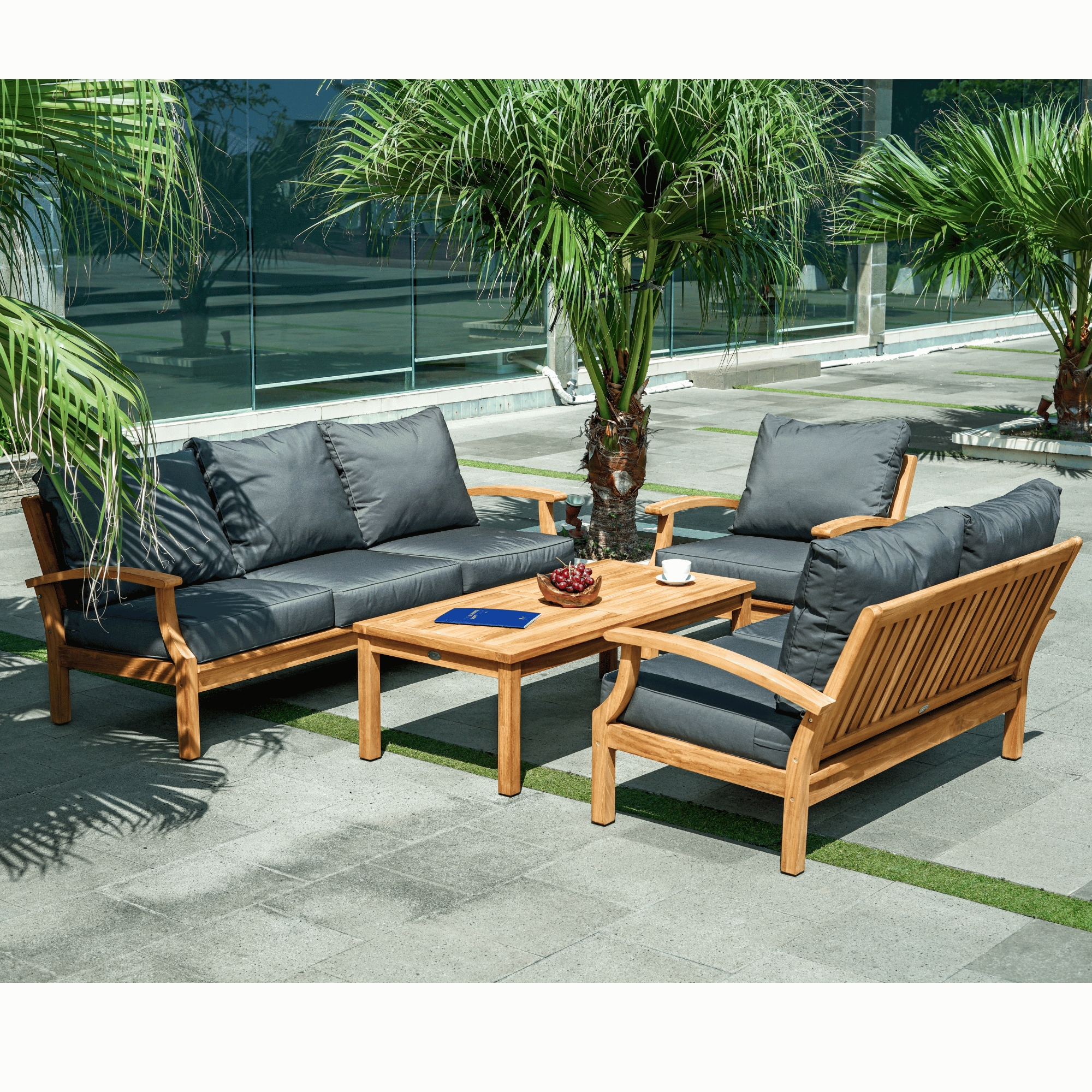 Lombok 4-piece Outdoor Lounge Setting - Grey Fabric 3+2+1