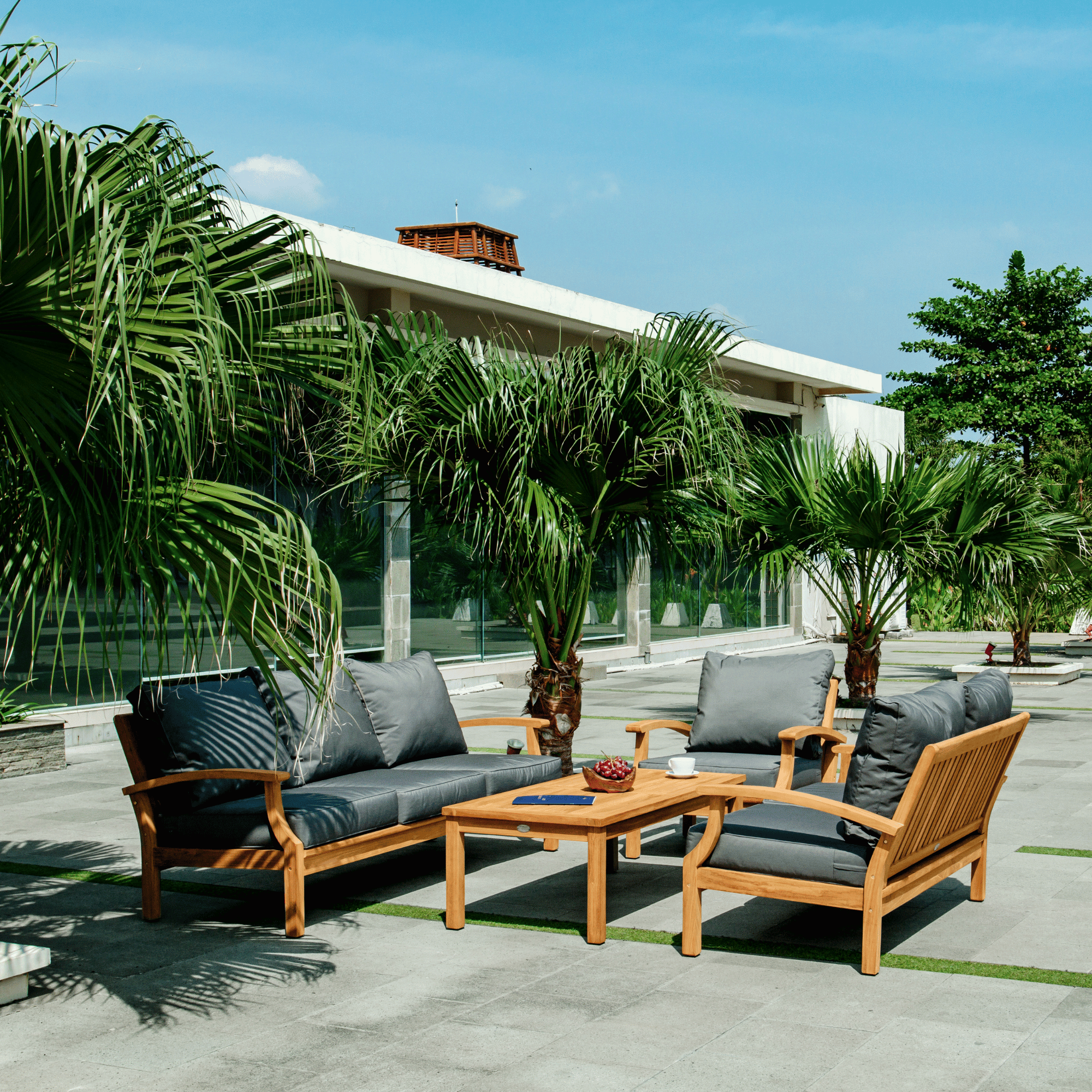 Lombok 4-piece Outdoor Lounge Setting - Grey Fabric 3+2+1